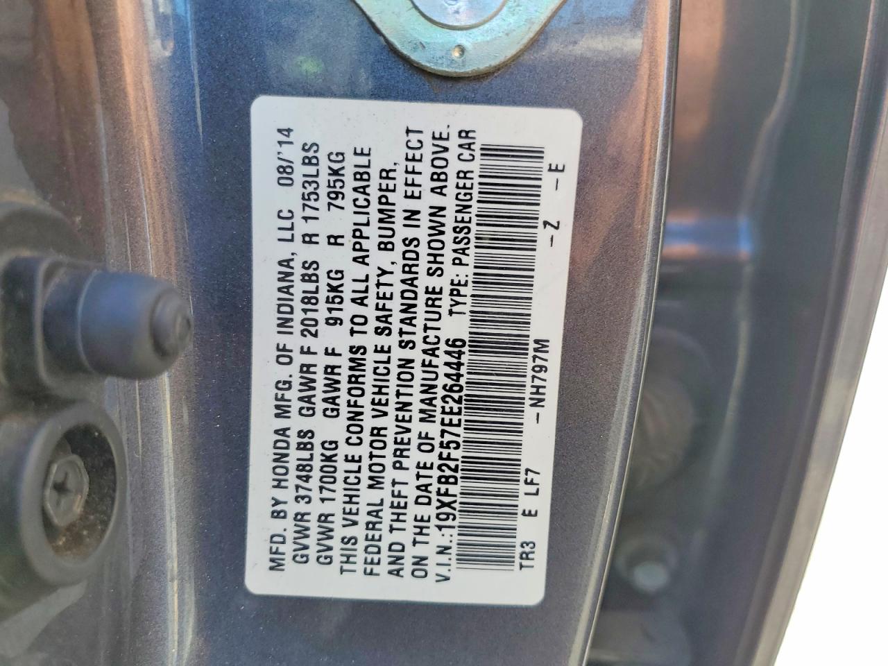 2014 Honda Civic Lx Charcoal vin: 19XFB2F57EE264446