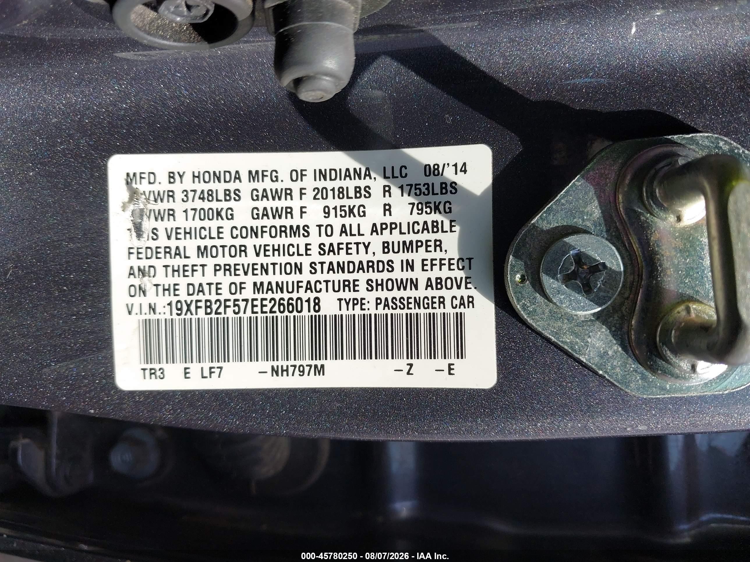 2014 Honda Civic Lx Gray vin: 19XFB2F57EE266018