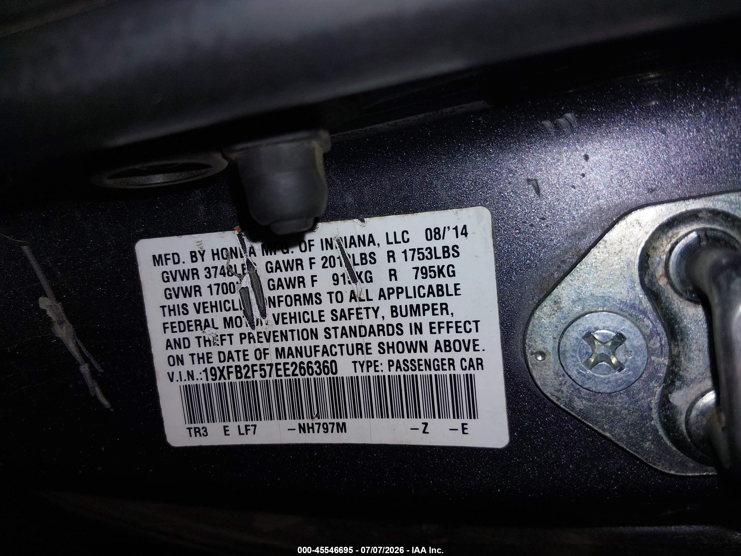 2014 Honda Civic Lx Серый vin: 19XFB2F57EE266360