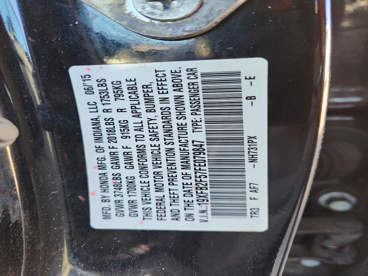 2015 Honda Civic Lx Black vin: 19XFB2F57FE079847