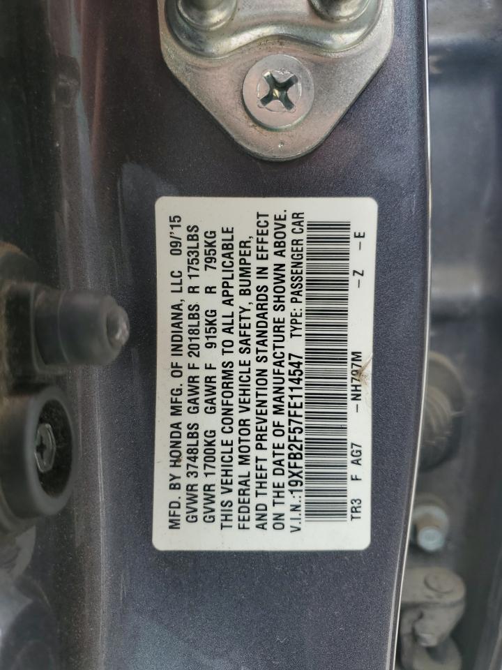 2015 Honda Civic Lx Gray vin: 19XFB2F57FE114547