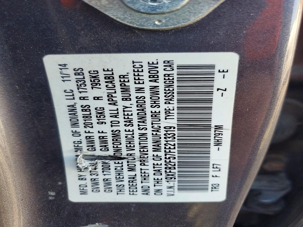 2015 Honda Civic Lx Gray vin: 19XFB2F57FE213319