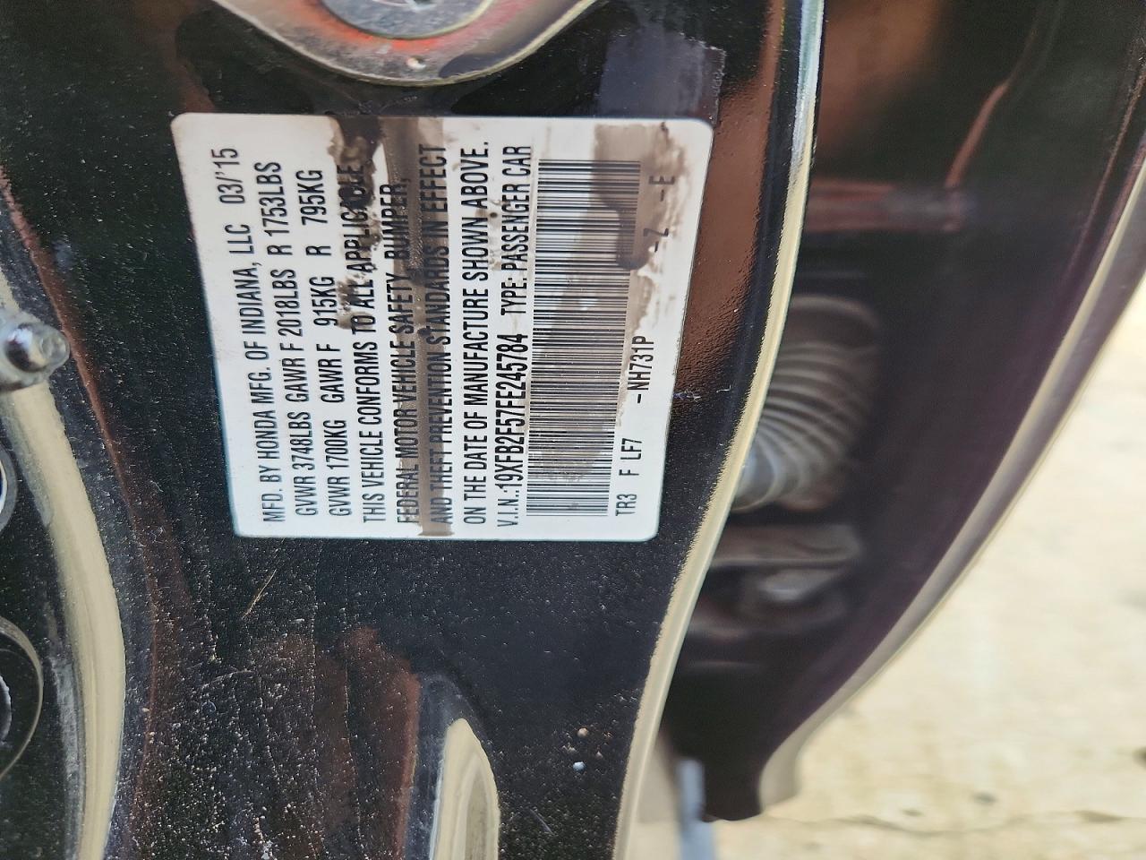 2015 Honda Civic Lx Черный vin: 19XFB2F57FE245784