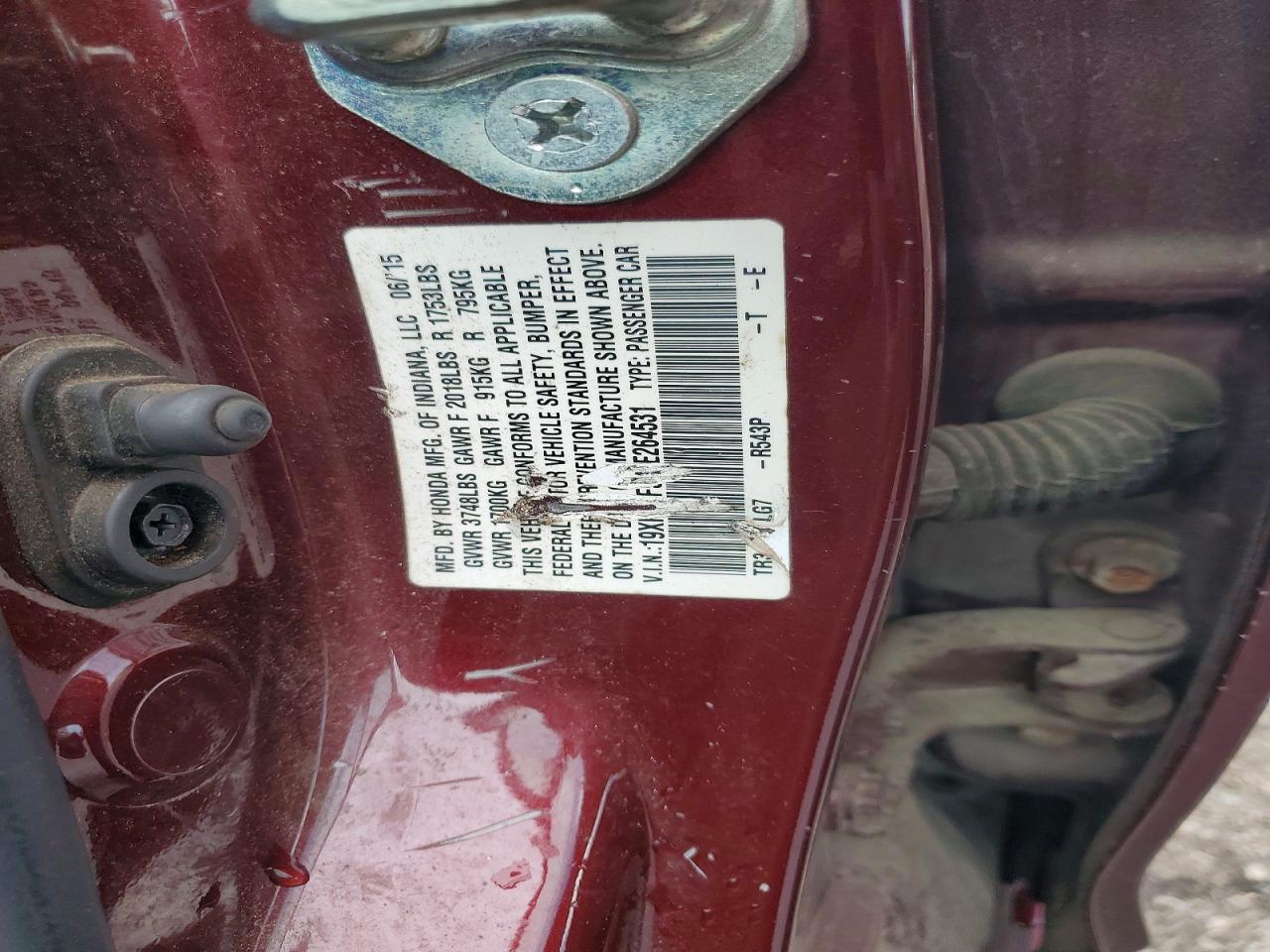 2015 Honda Civic Lx Burgundy vin: 19XFB2F57FE264531
