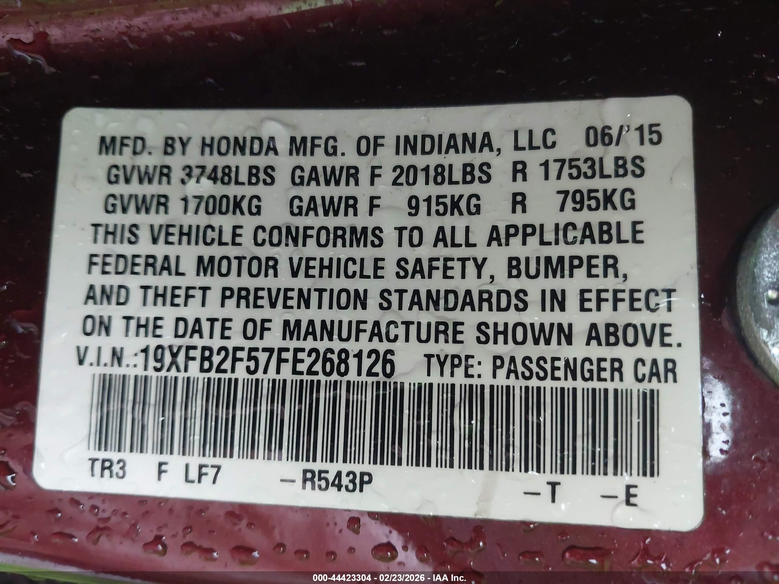 2015 Honda Civic Lx Красный vin: 19XFB2F57FE268126