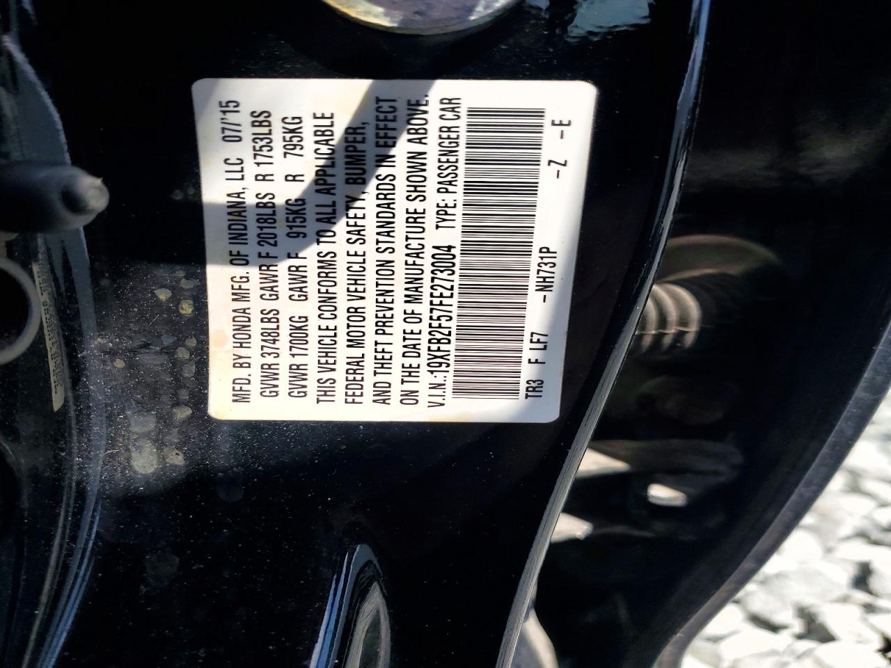 2015 Honda Civic Lx Black vin: 19XFB2F57FE273004