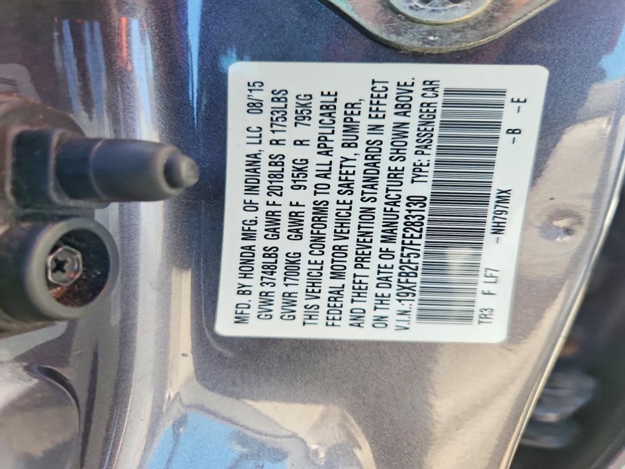 2015 Honda Civic Lx Gray vin: 19XFB2F57FE283130