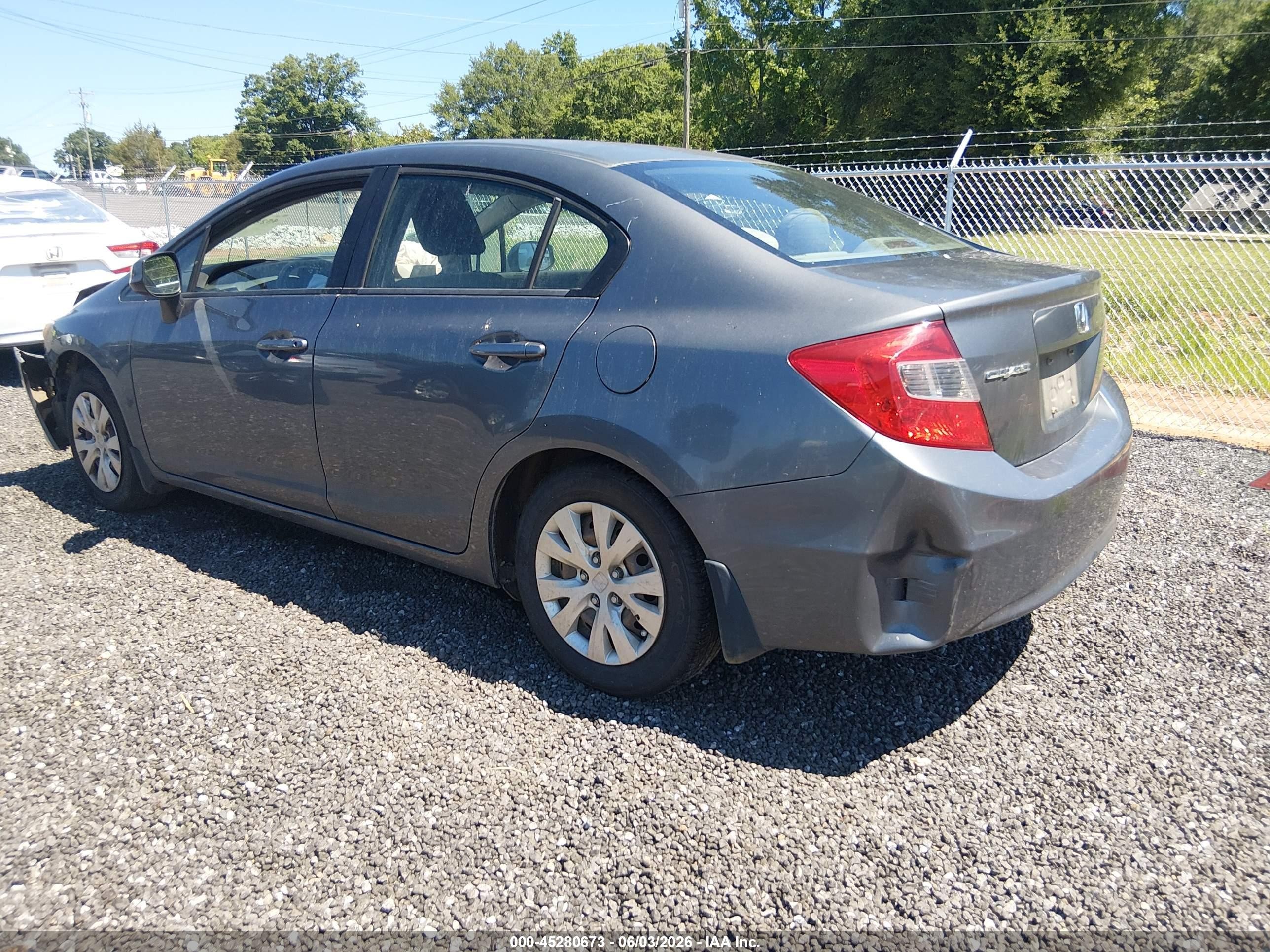2012 Honda Civic Lx Gray vin: 19XFB2F58CE007115