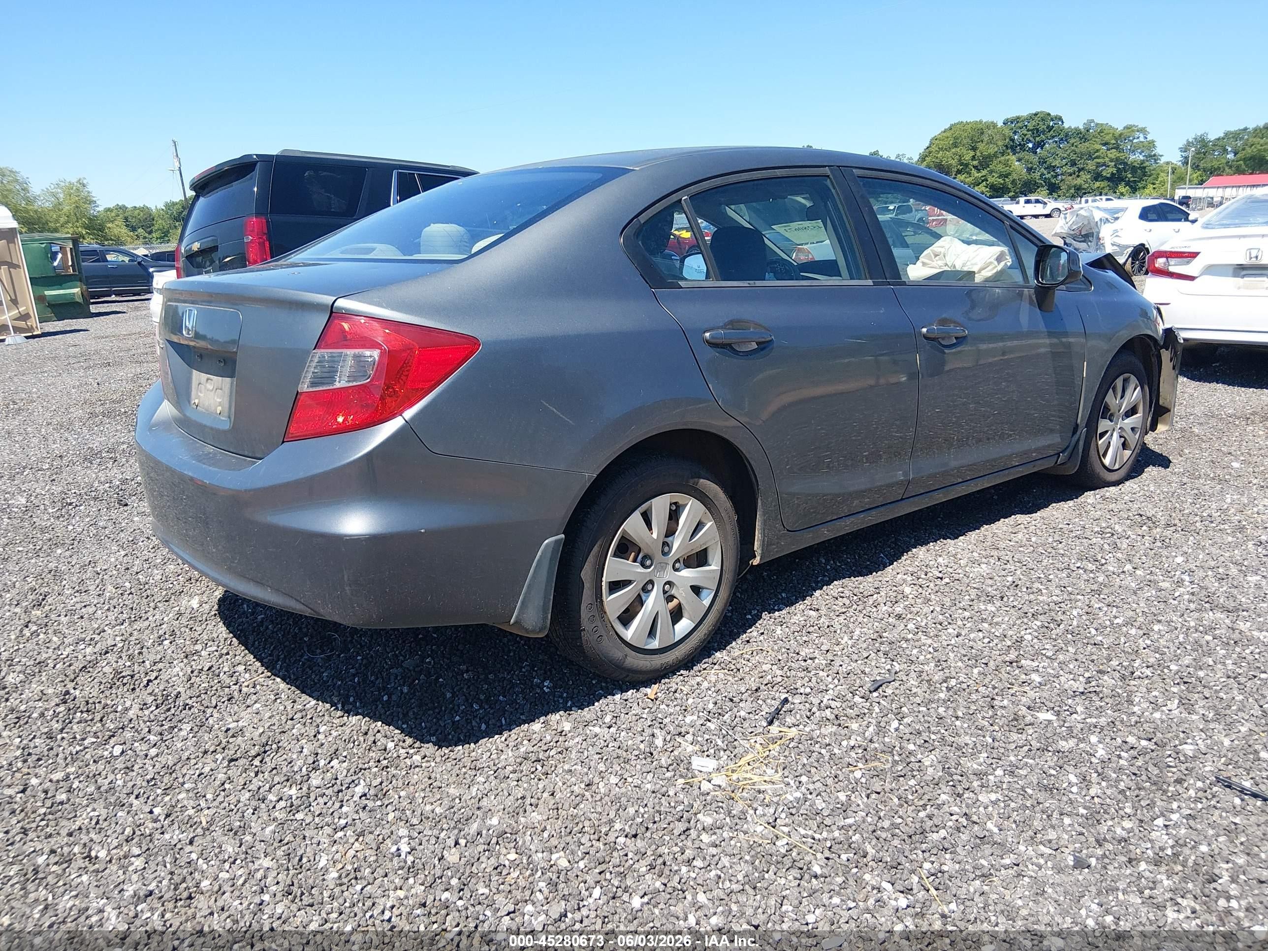 2012 Honda Civic Lx Gray vin: 19XFB2F58CE007115