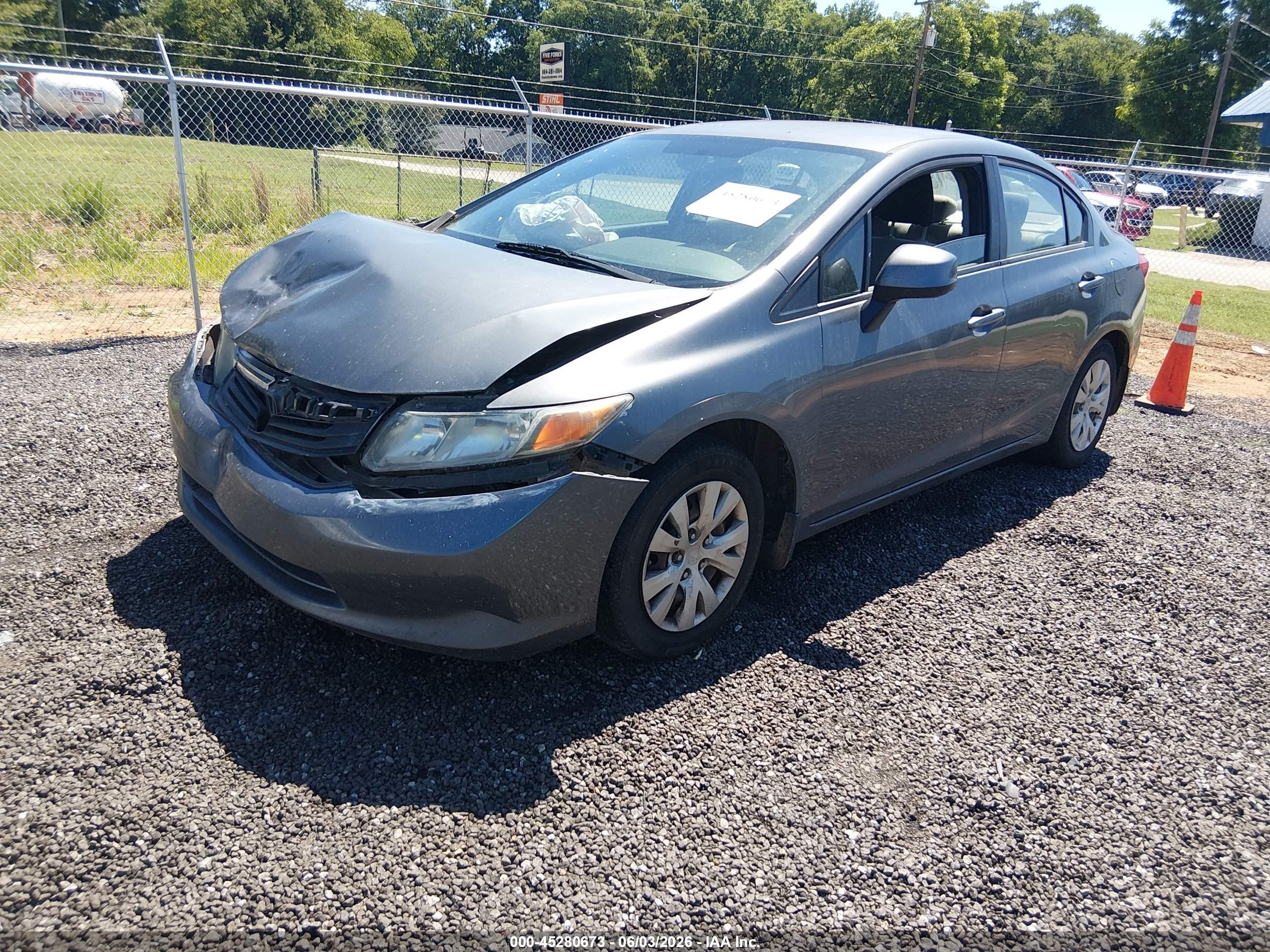 2012 Honda Civic Lx Gray vin: 19XFB2F58CE007115