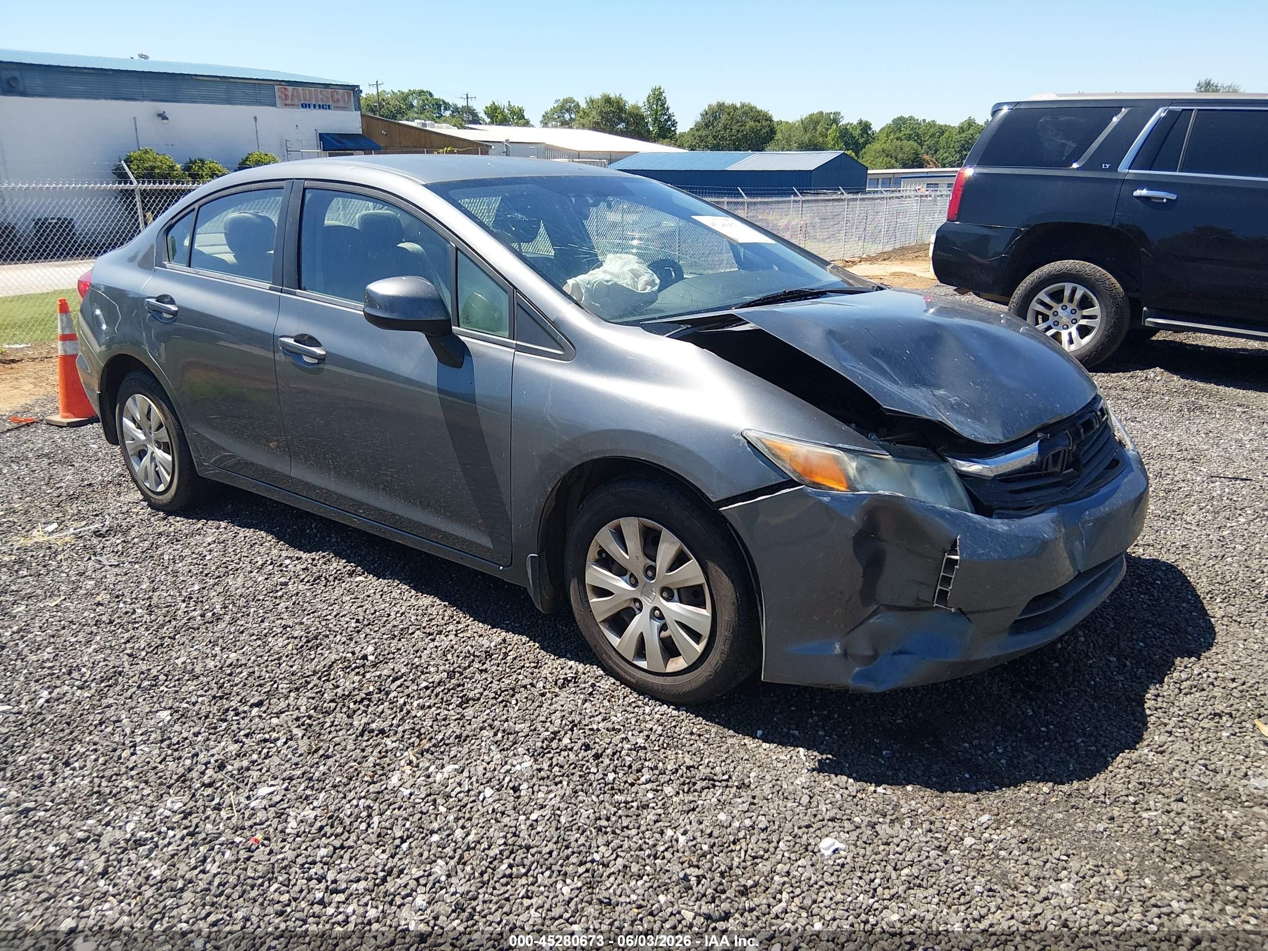 2012 Honda Civic Lx Gray vin: 19XFB2F58CE007115
