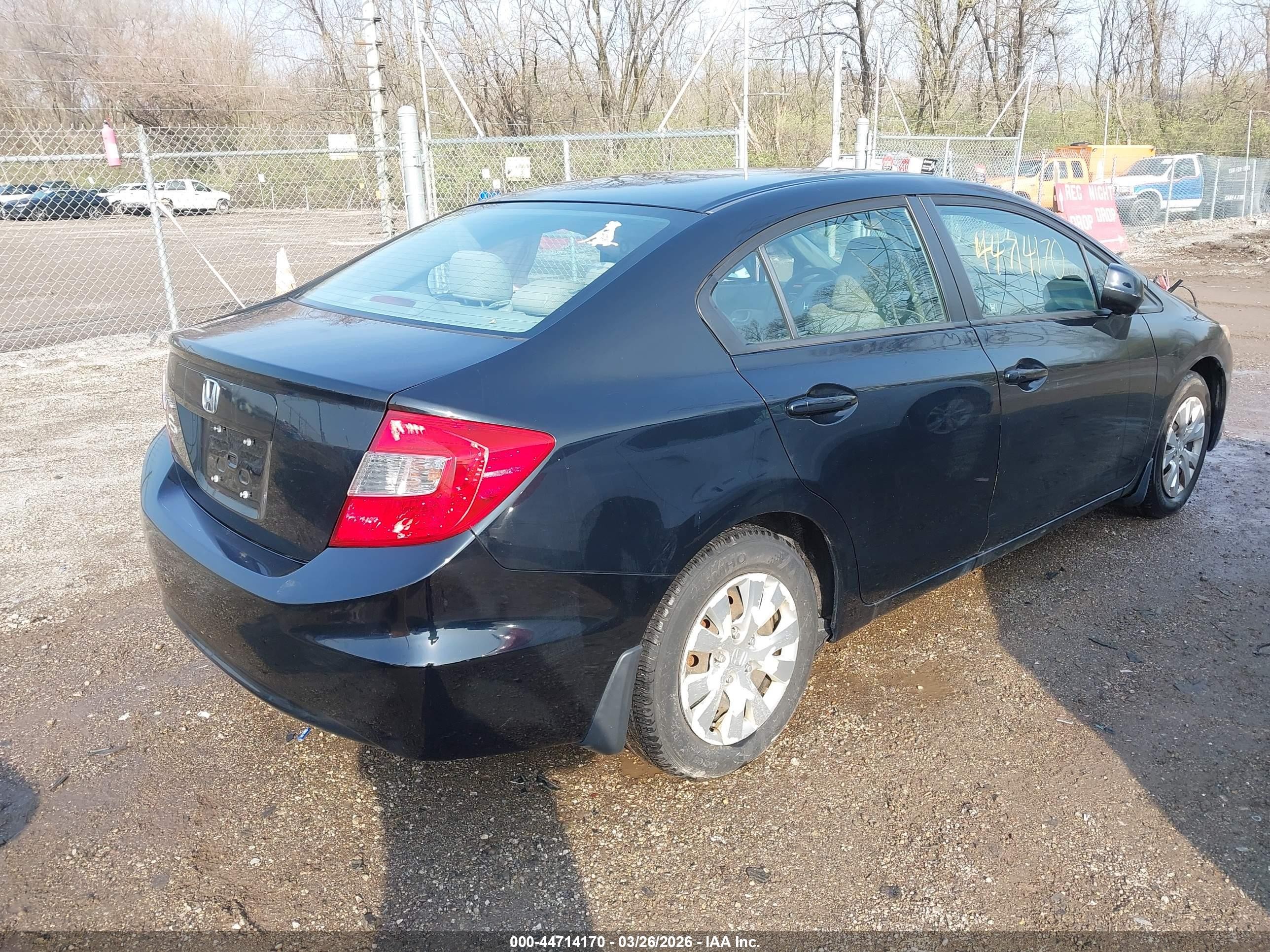2012 Honda Civic Lx Black vin: 19XFB2F58CE013464