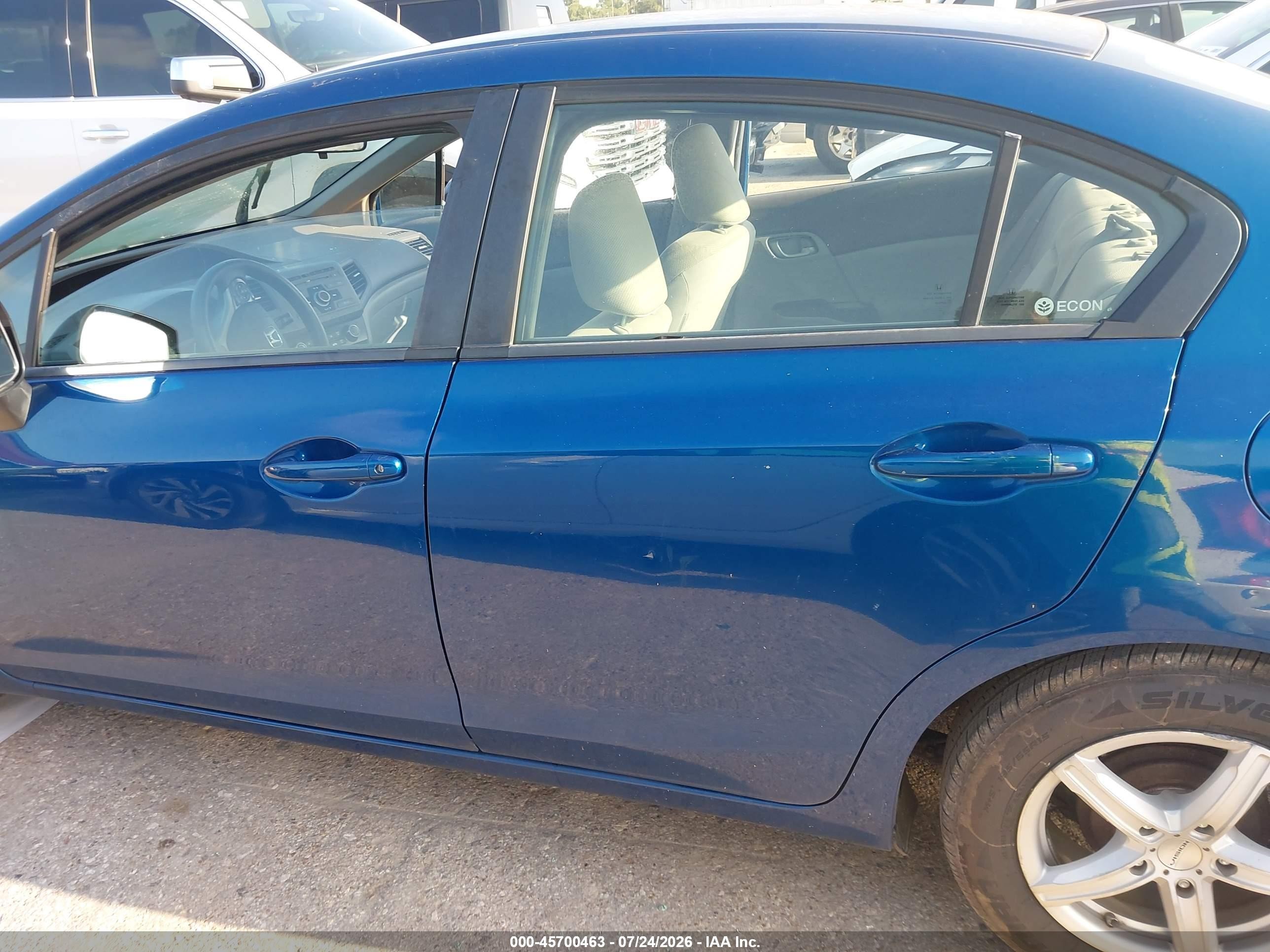 2012 Honda Civic Lx Blue vin: 19XFB2F58CE065189