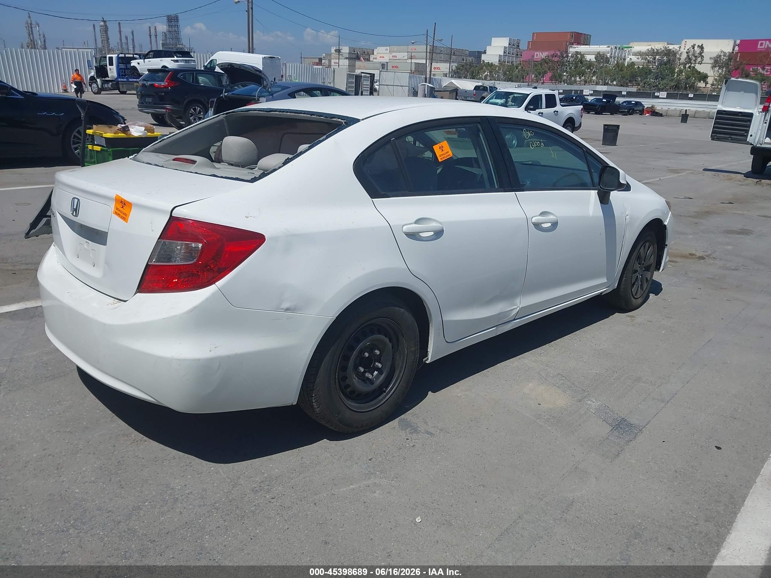 2012 Honda Civic Lx White vin: 19XFB2F58CE351348