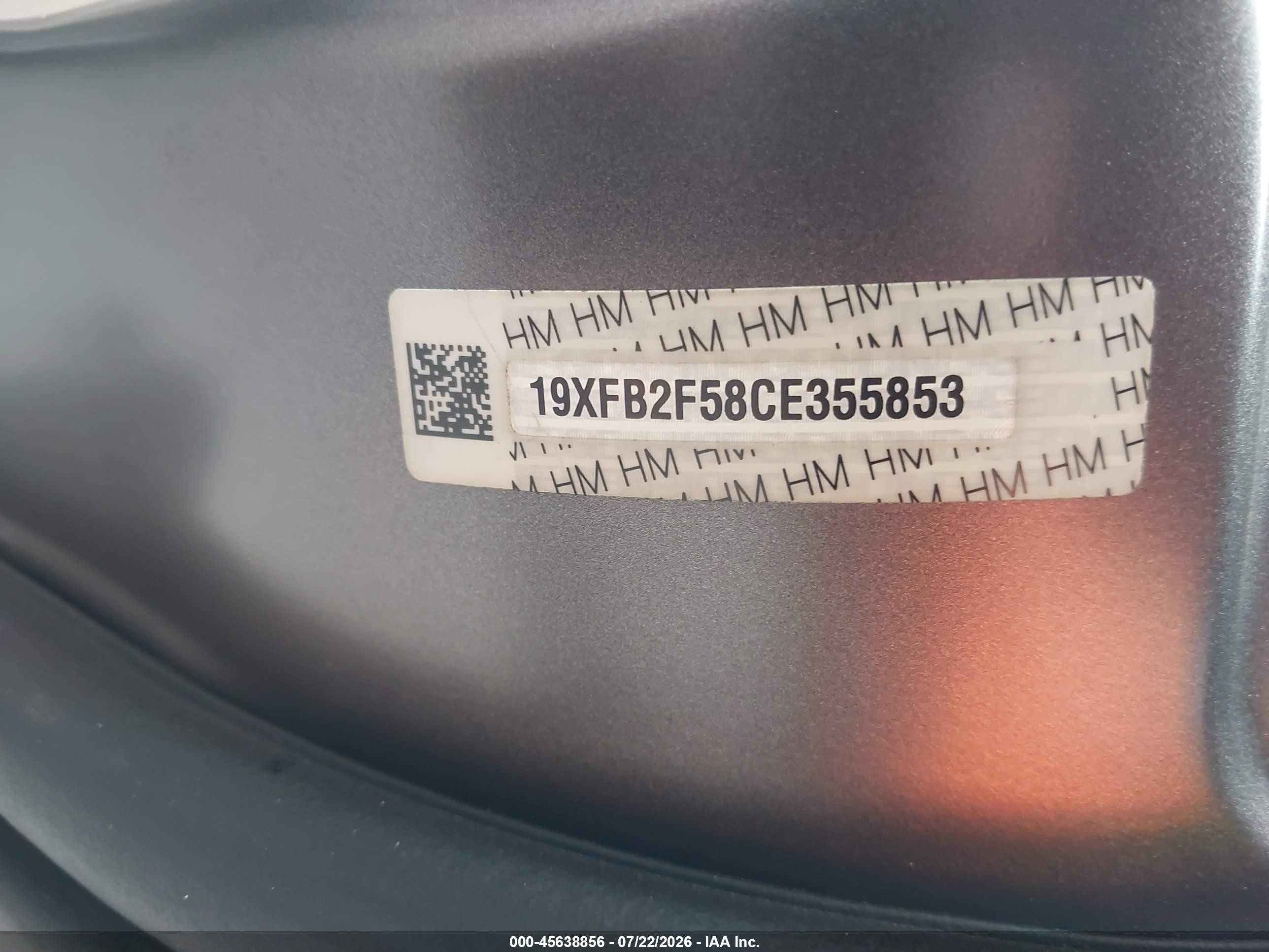 2012 Honda Civic Lx Gray vin: 19XFB2F58CE355853