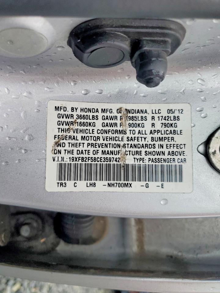 2012 Honda Civic Lx Silver vin: 19XFB2F58CE359742