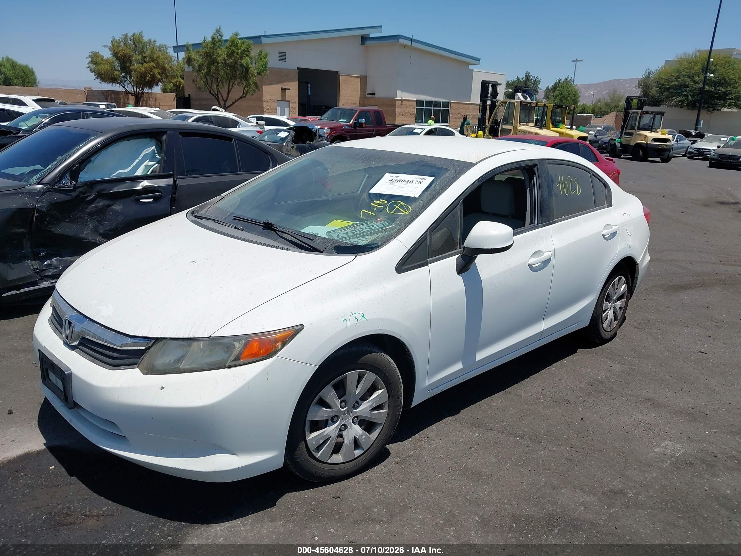 2012 Honda Civic Lx White vin: 19XFB2F58CE382616
