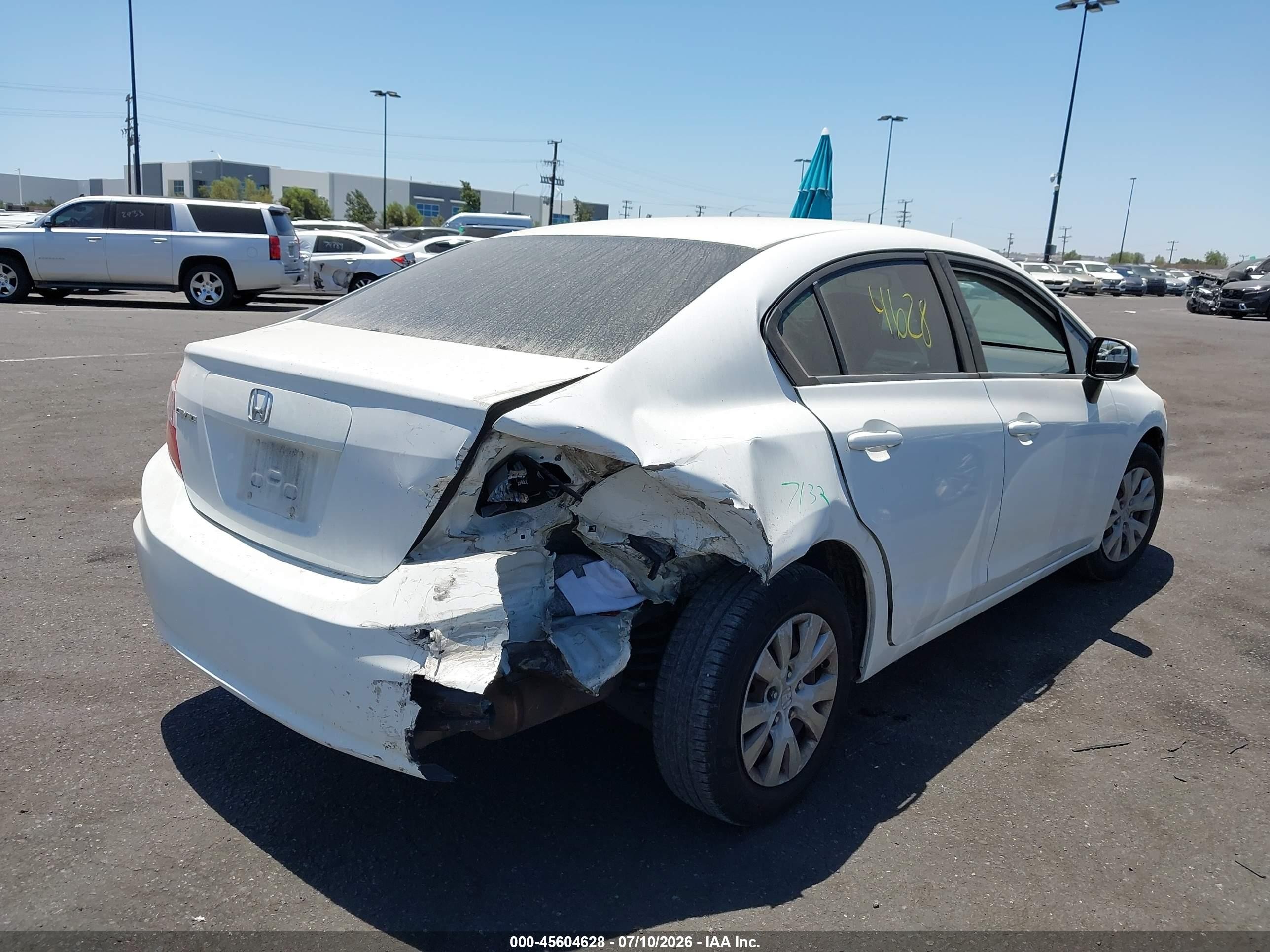 2012 Honda Civic Lx White vin: 19XFB2F58CE382616