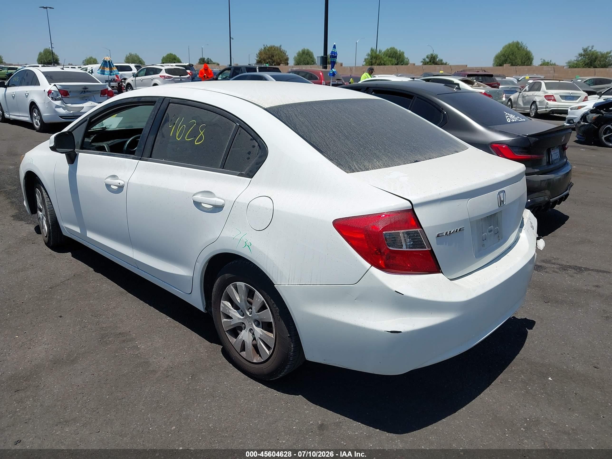 2012 Honda Civic Lx White vin: 19XFB2F58CE382616