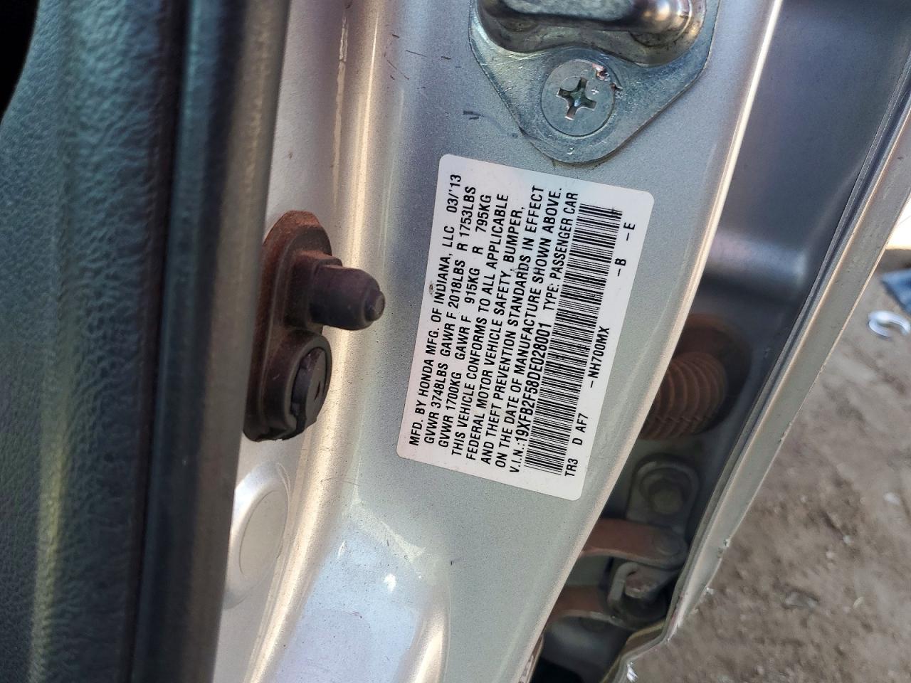 2013 Honda Civic Lx Серебряный vin: 19XFB2F58DE028001