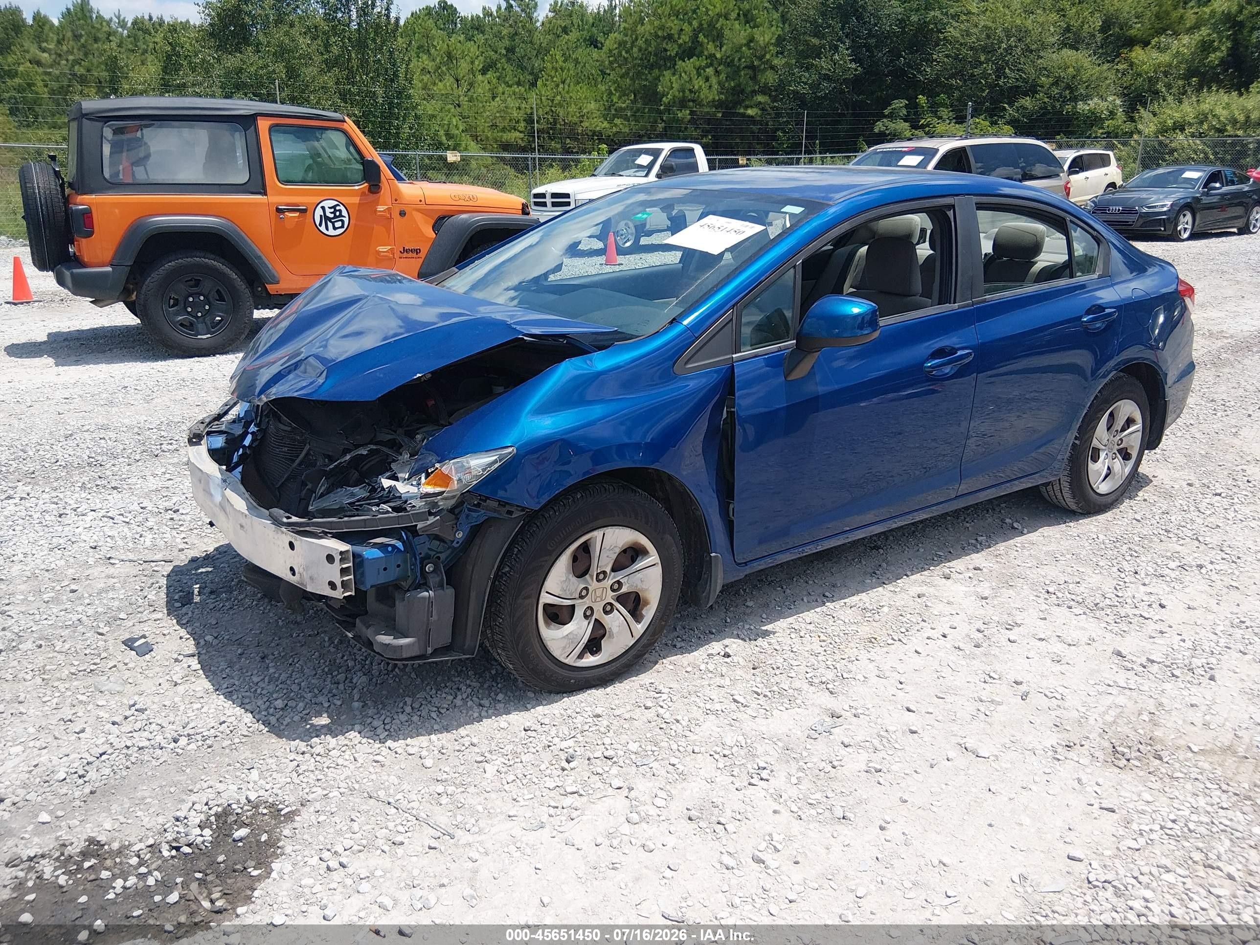 2013 Honda Civic Lx Blue vin: 19XFB2F58DE034820