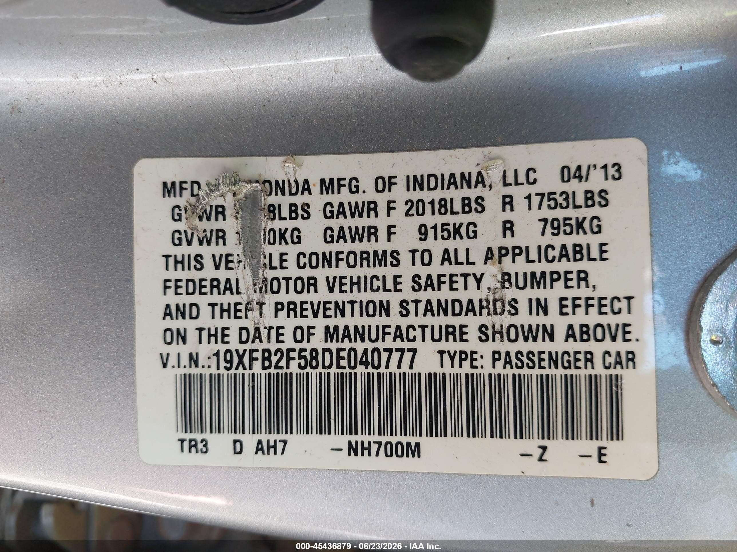2013 Honda Civic Lx Silver vin: 19XFB2F58DE040777