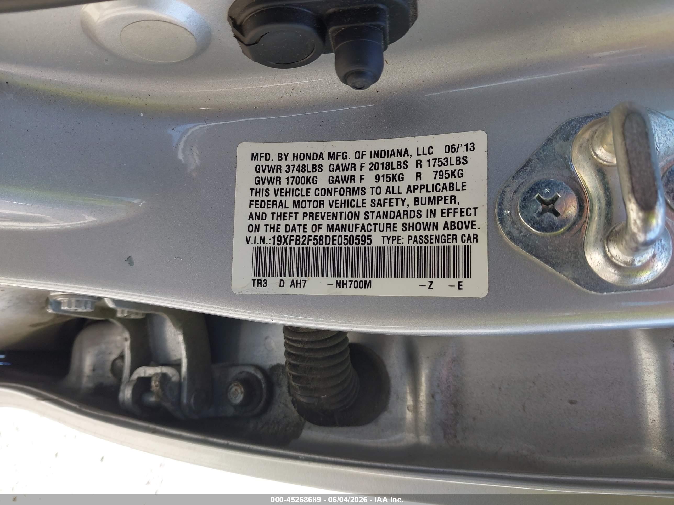 2013 Honda Civic Lx Silver vin: 19XFB2F58DE050595