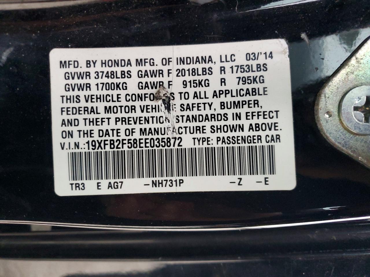 2014 Honda Civic Lx Черный vin: 19XFB2F58EE035872