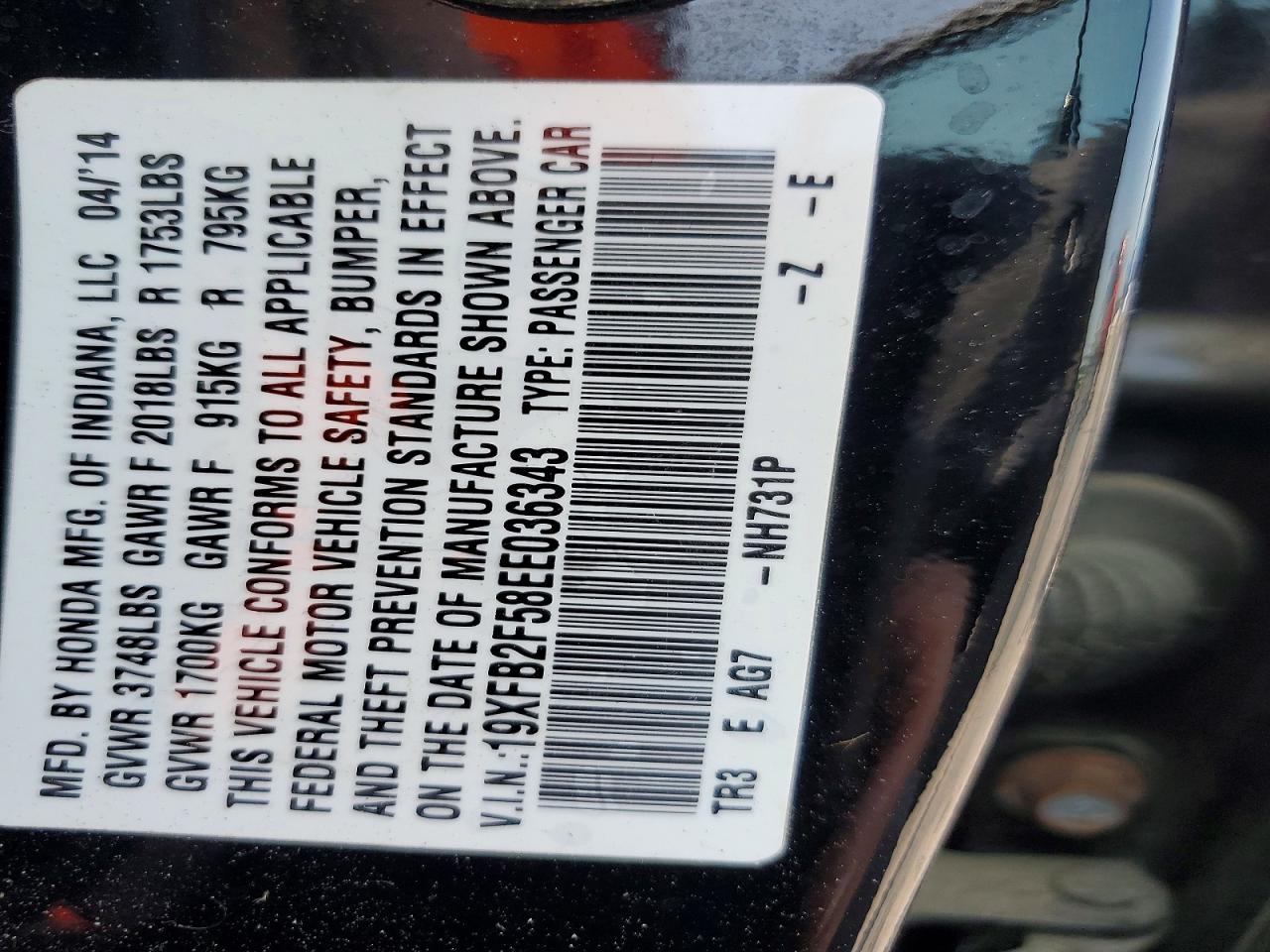 2014 Honda Civic Lx Black vin: 19XFB2F58EE036343