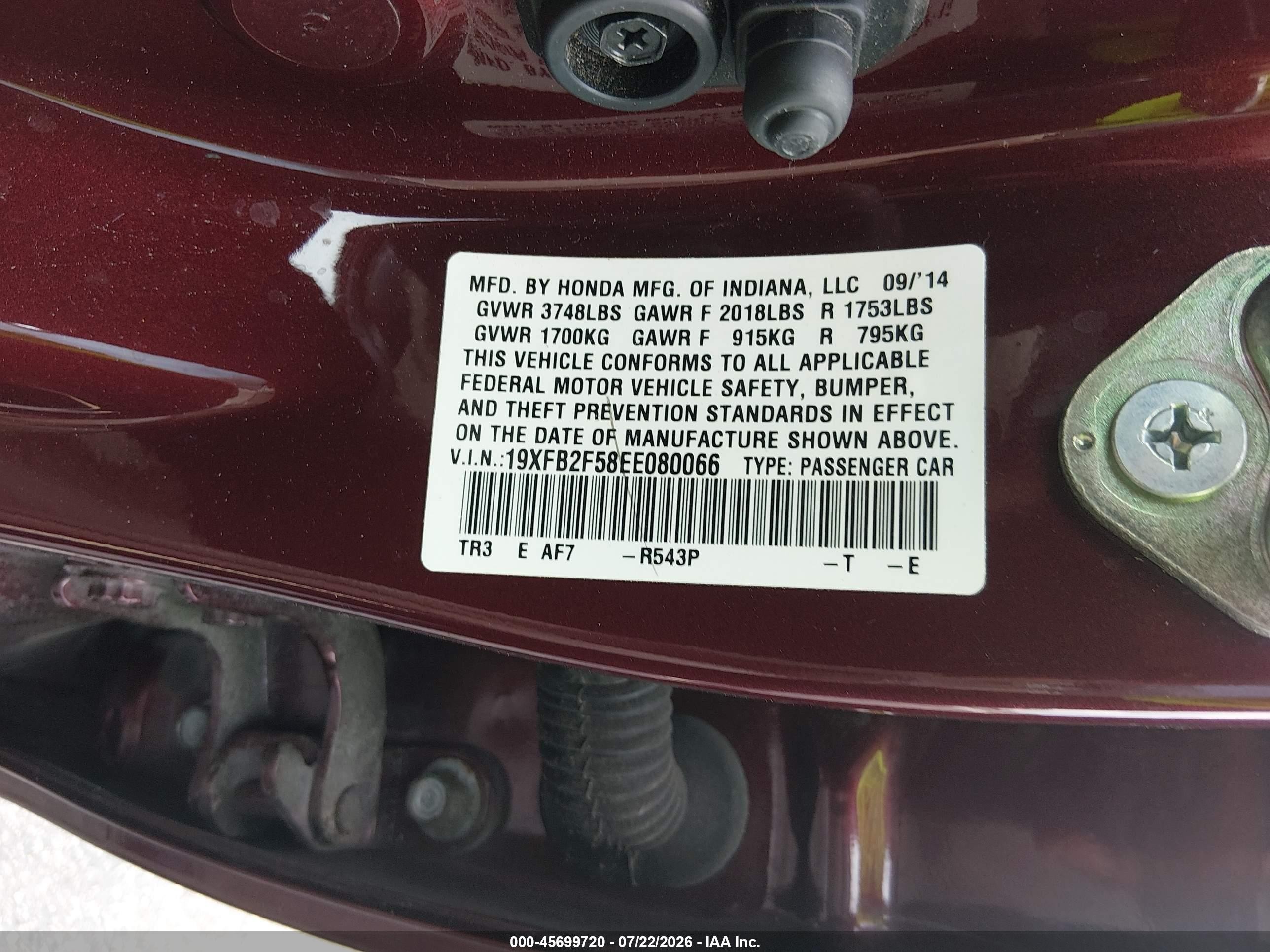 2014 Honda Civic Lx Maroon vin: 19XFB2F58EE080066