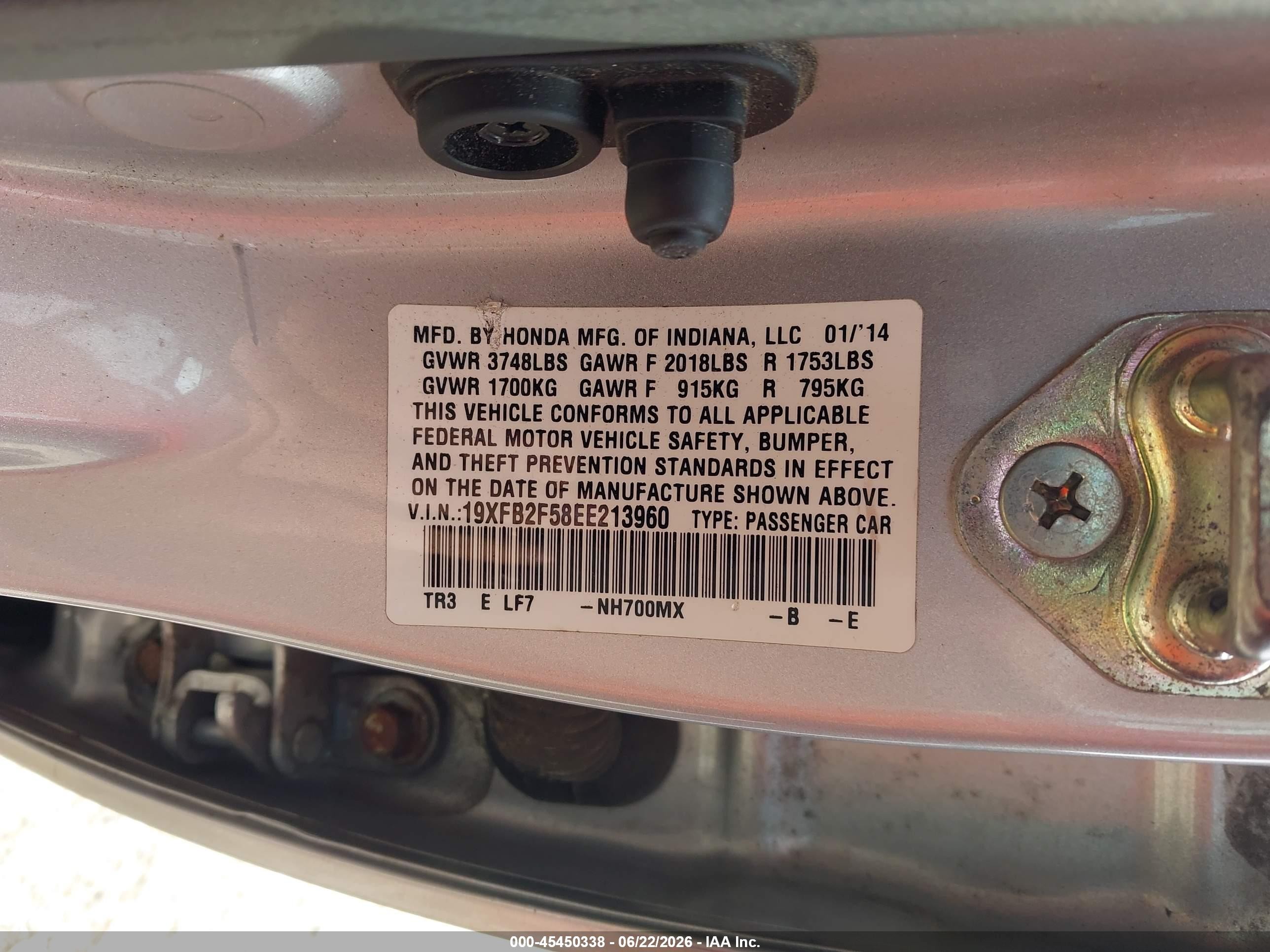 2014 Honda Civic Lx Silver vin: 19XFB2F58EE213960