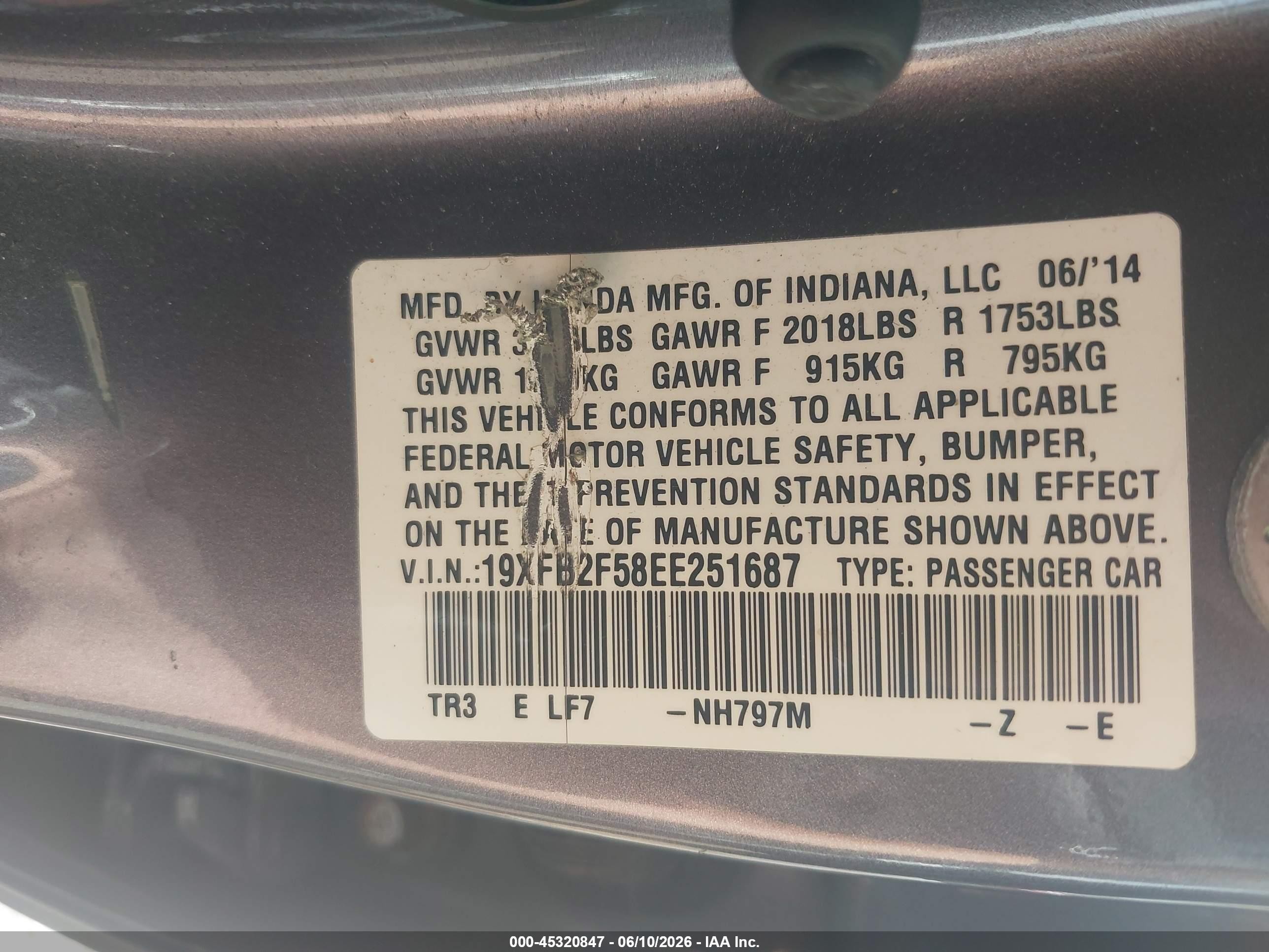 2014 Honda Civic Lx Gray vin: 19XFB2F58EE251687