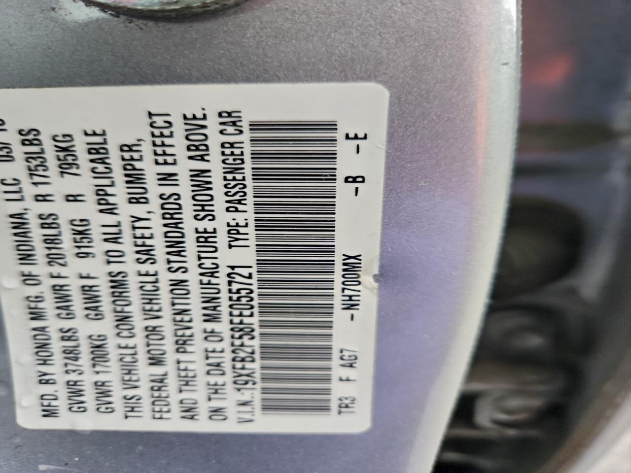 2015 Honda Civic Lx Silver vin: 19XFB2F58FE055721