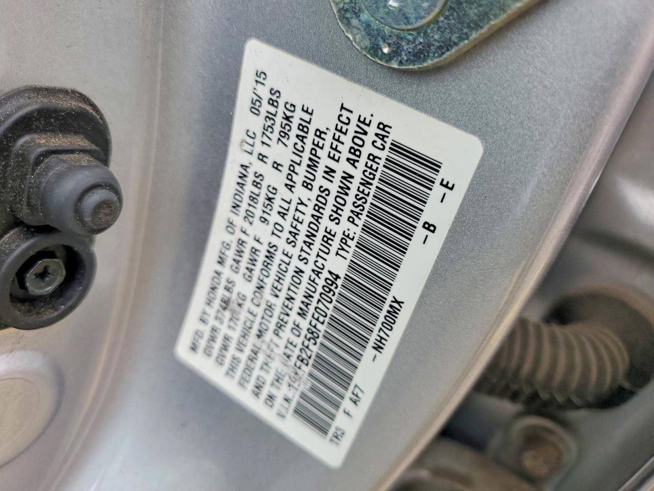 2015 Honda Civic Lx Silver vin: 19XFB2F58FE070994