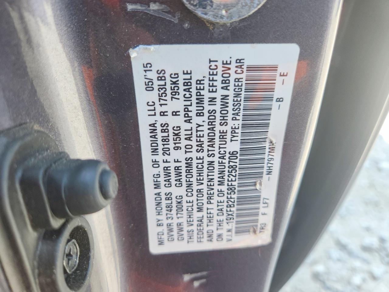 2015 Honda Civic Lx Gray vin: 19XFB2F58FE258706