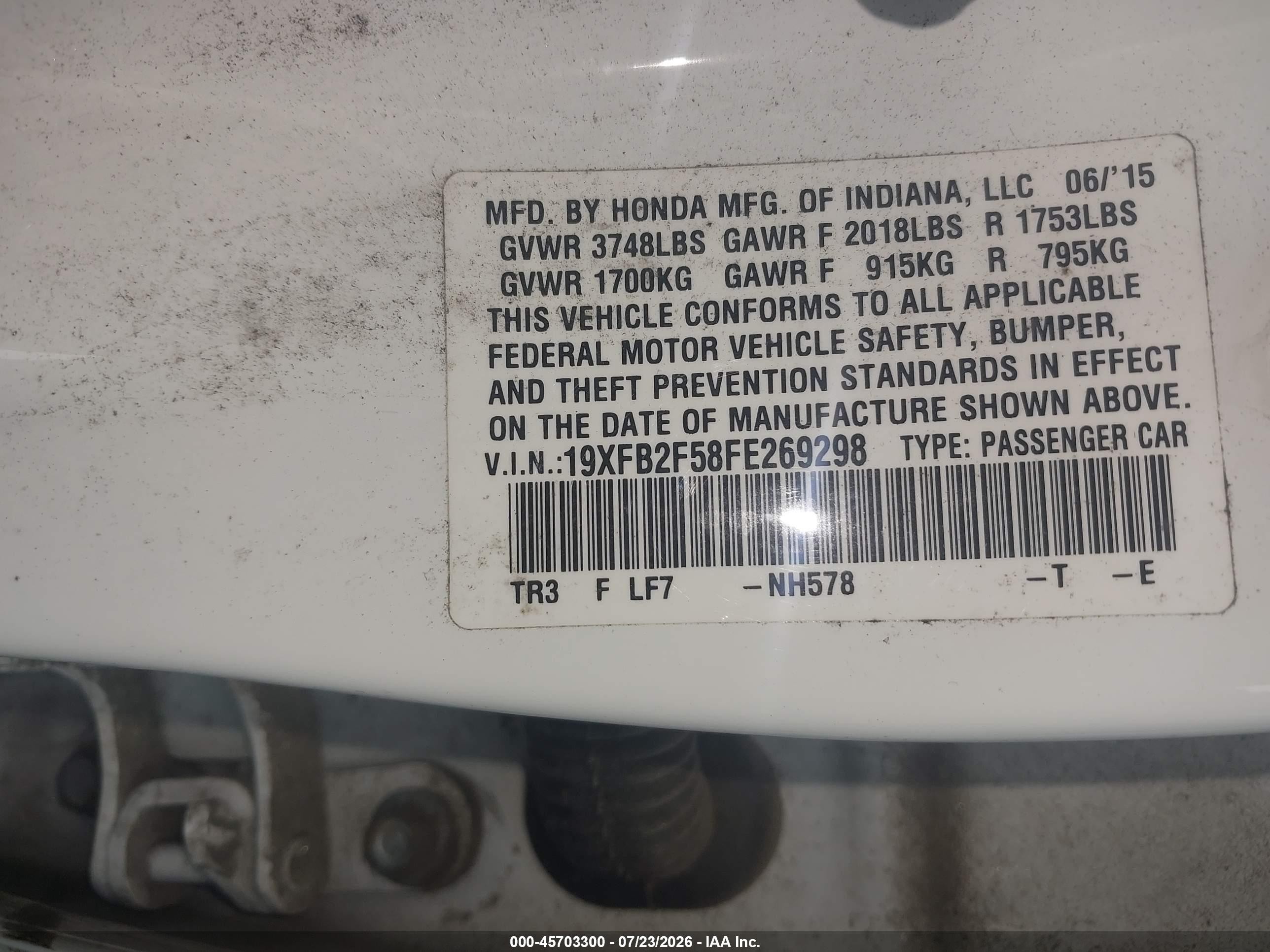 2015 Honda Civic Lx White vin: 19XFB2F58FE269298