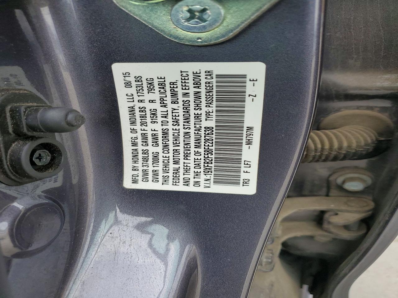 2015 Honda Civic Lx Gray vin: 19XFB2F58FE287638