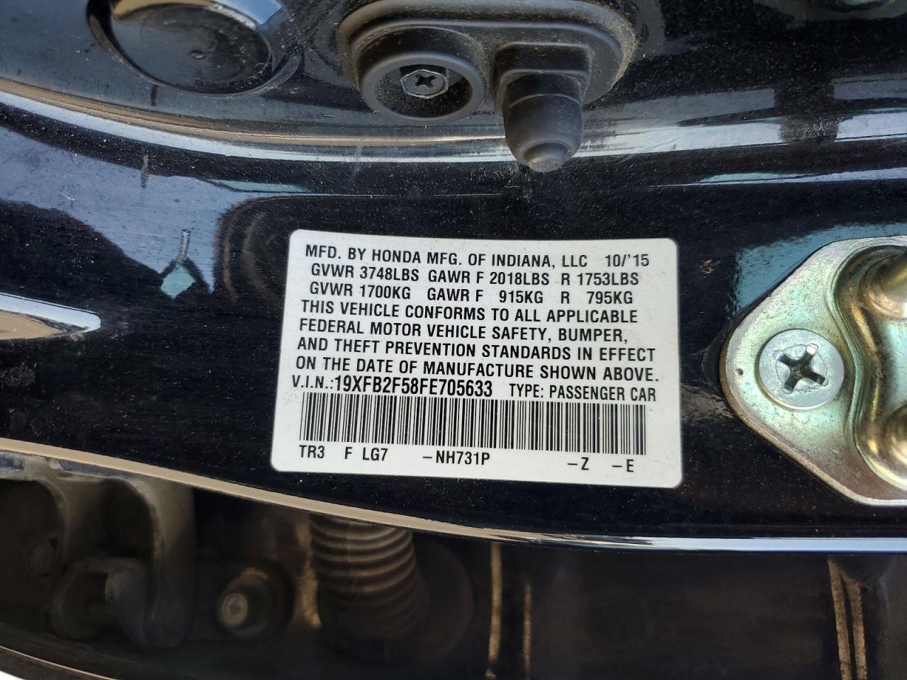 2015 Honda Civic Lx Black vin: 19XFB2F58FE705633