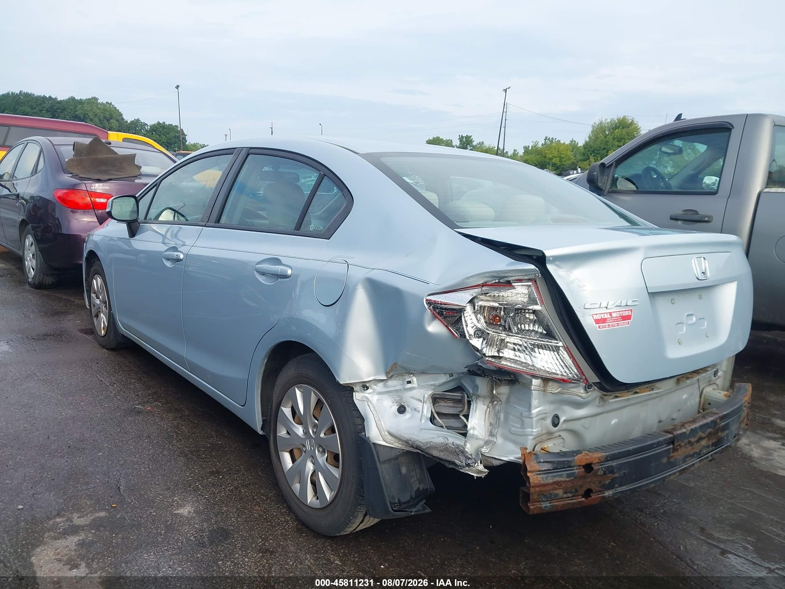 2012 Honda Civic Lx Light Blue vin: 19XFB2F59CE007429
