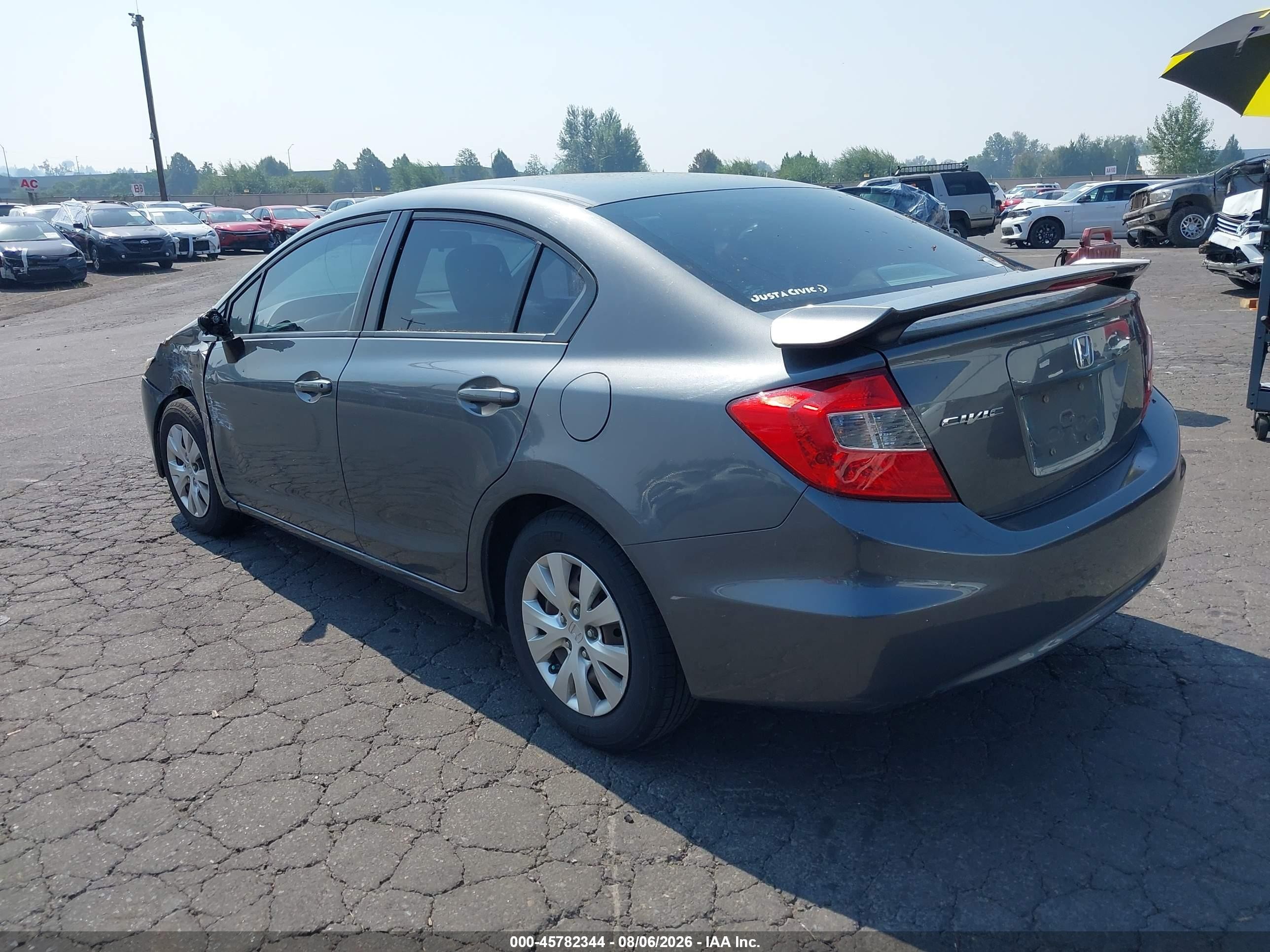 2012 Honda Civic Lx Gray vin: 19XFB2F59CE008709