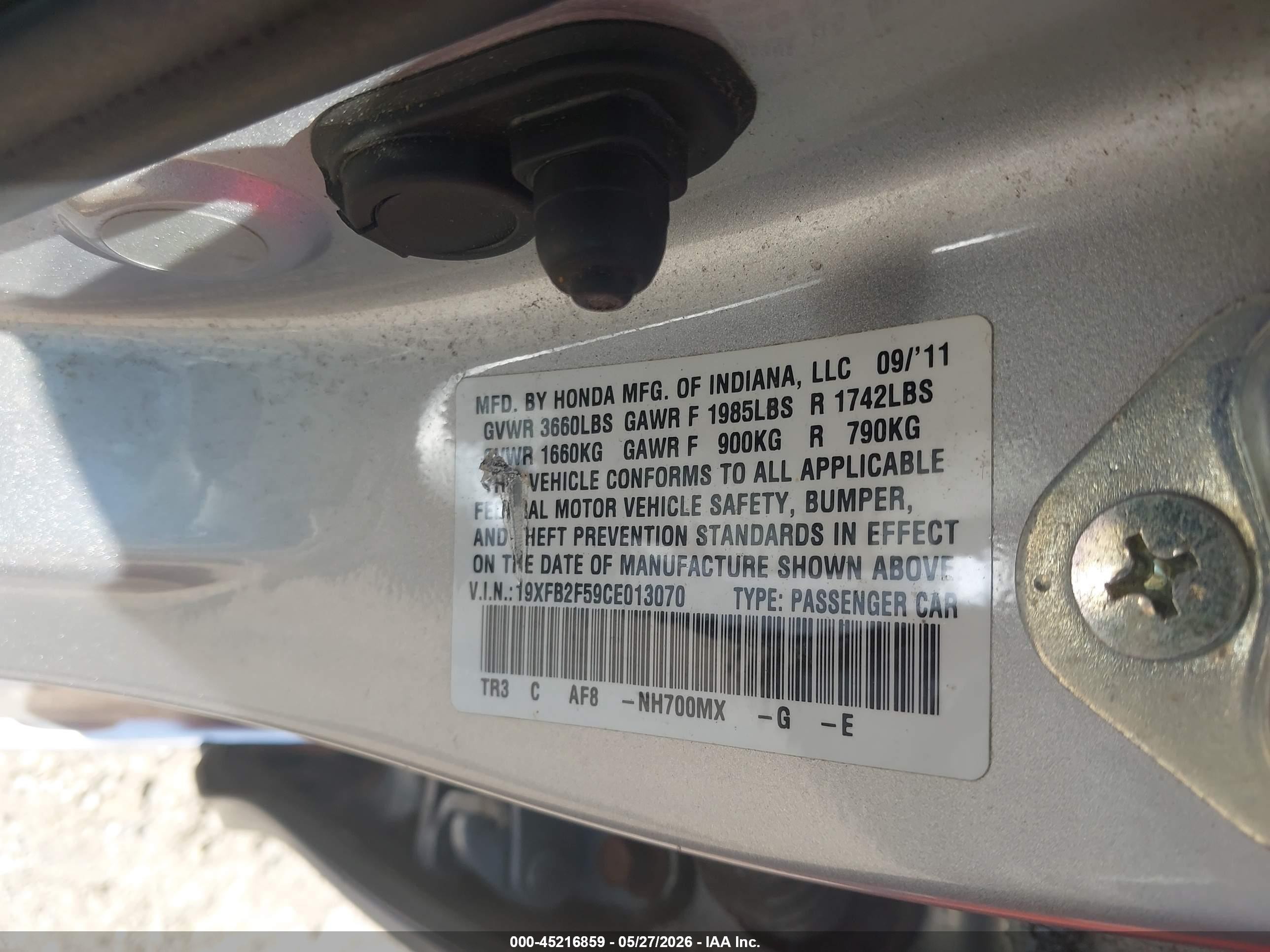 2012 Honda Civic Lx Silver vin: 19XFB2F59CE013070