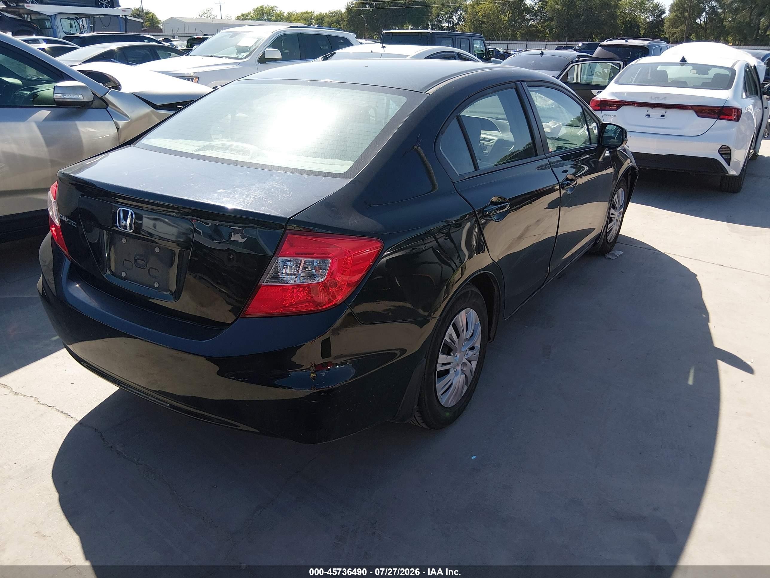 2012 Honda Civic Lx Black vin: 19XFB2F59CE044383