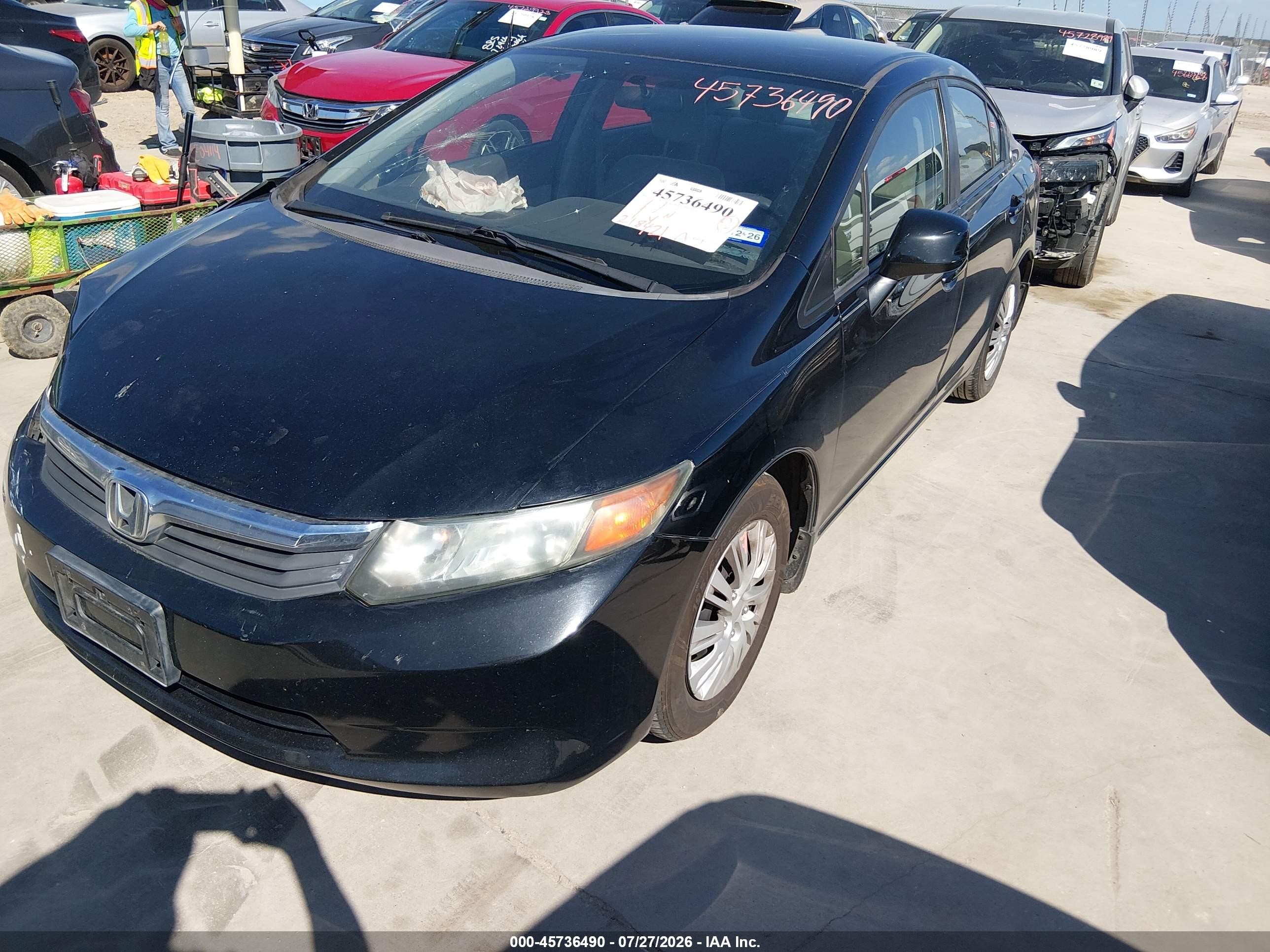 2012 Honda Civic Lx Black vin: 19XFB2F59CE044383