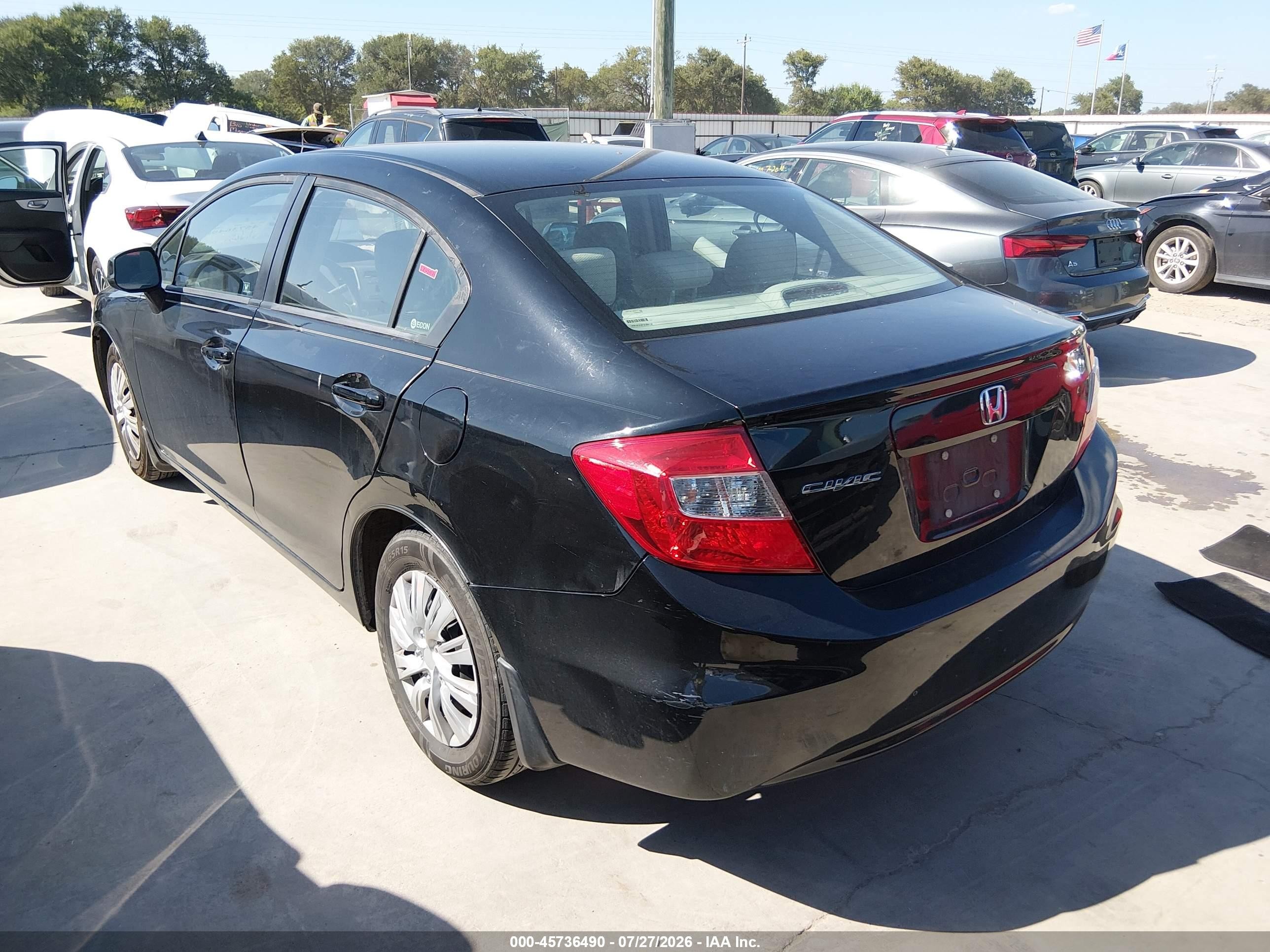 2012 Honda Civic Lx Black vin: 19XFB2F59CE044383