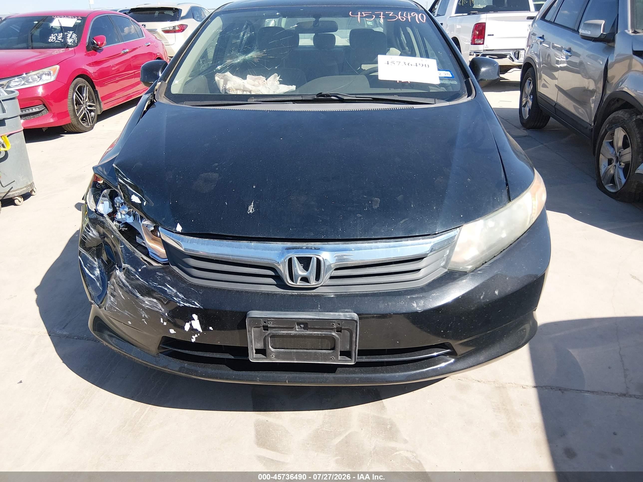 2012 Honda Civic Lx Black vin: 19XFB2F59CE044383