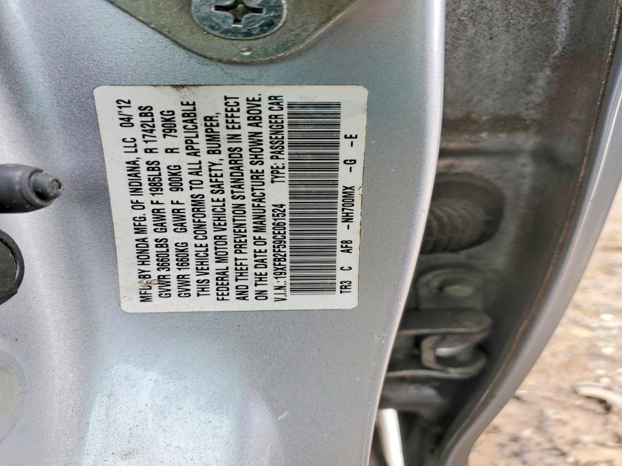 2012 Honda Civic Lx Silver vin: 19XFB2F59CE061524