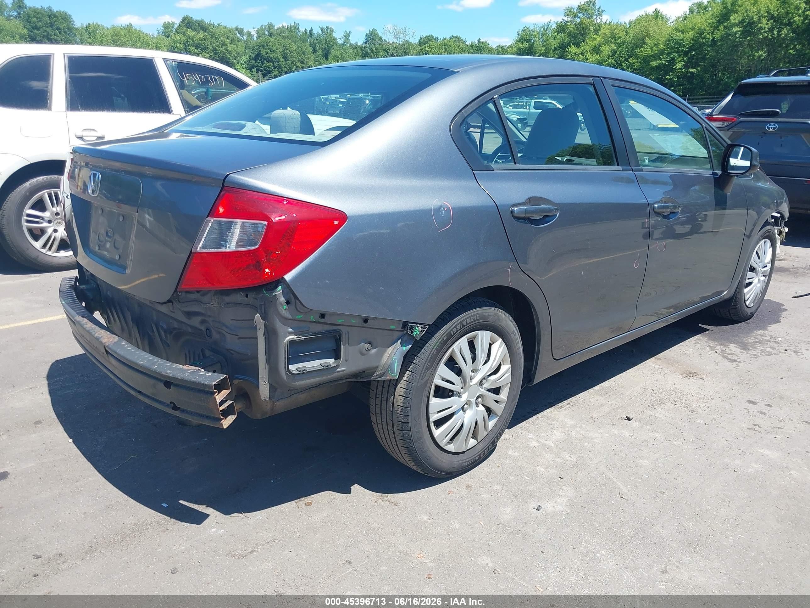 2012 Honda Civic Lx Gray vin: 19XFB2F59CE063919