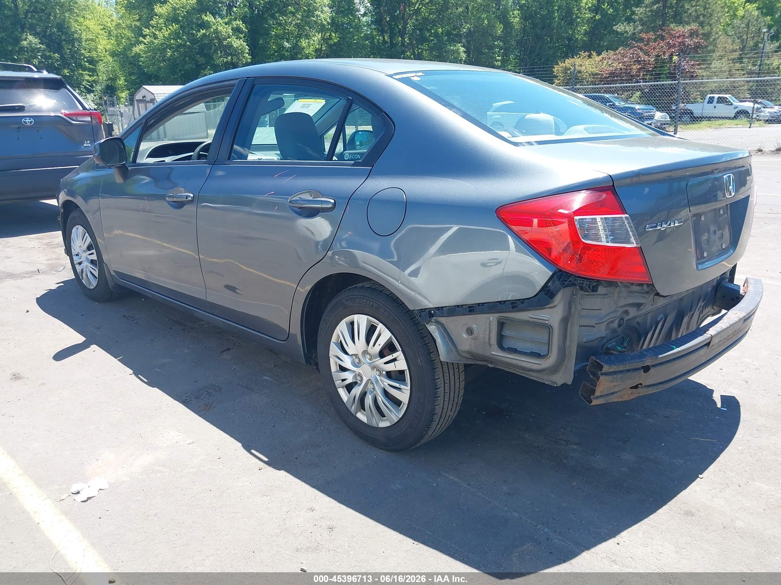 2012 Honda Civic Lx Gray vin: 19XFB2F59CE063919