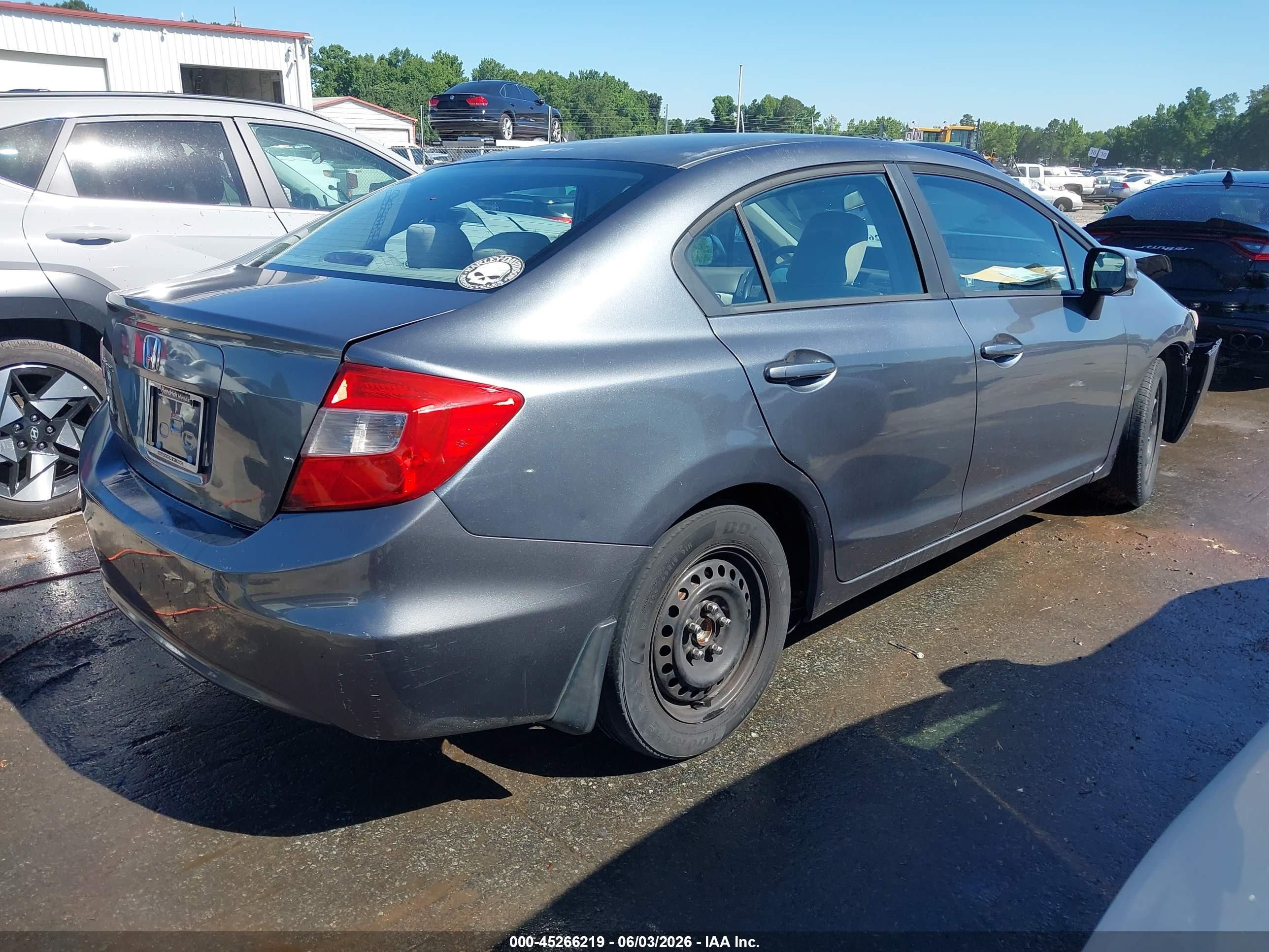 2012 Honda Civic Lx Gray vin: 19XFB2F59CE104114