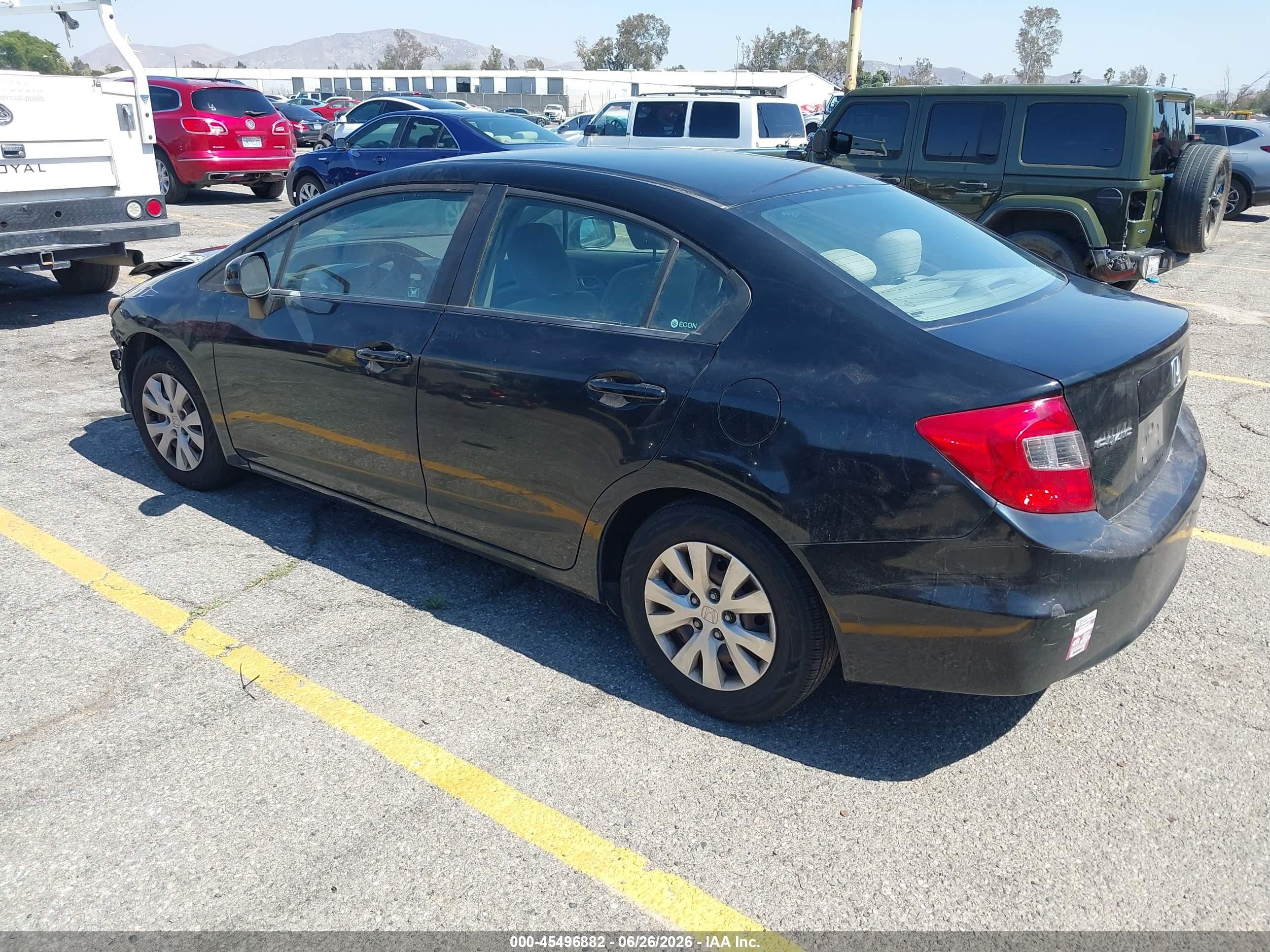 2012 Honda Civic Lx Black vin: 19XFB2F59CE310114